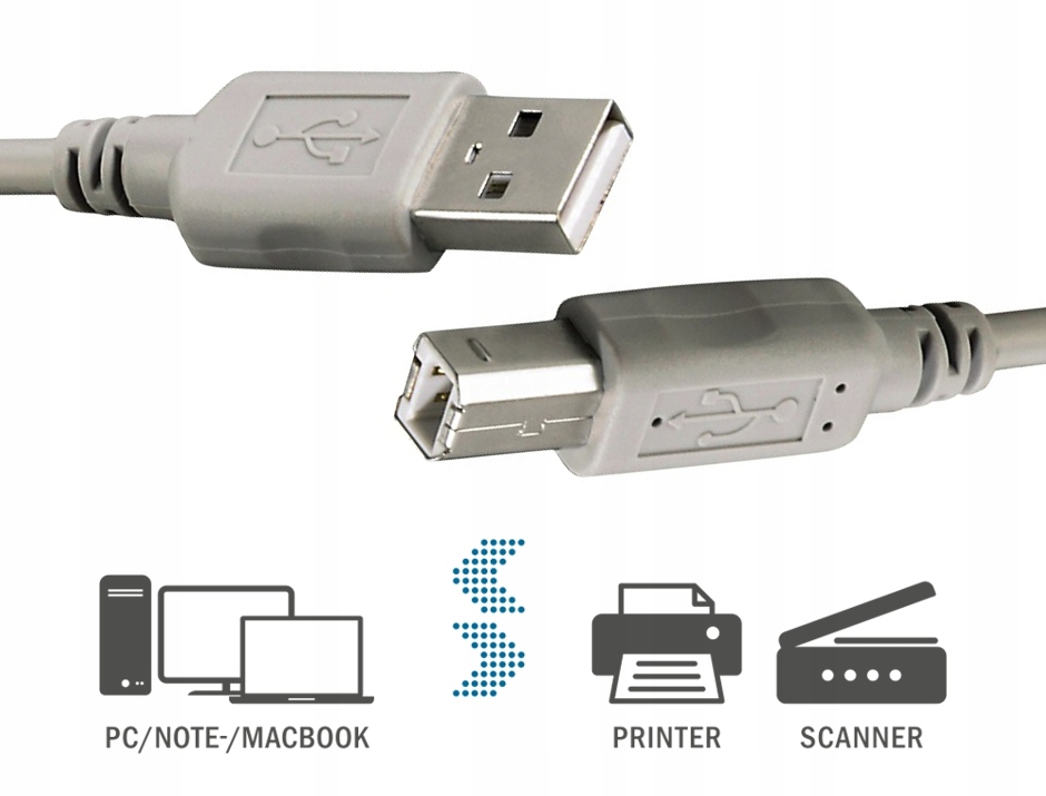 Kabel USB-A - USB-B 1,5 m Szary – Idealne połączenie dla Twojego sprzętu