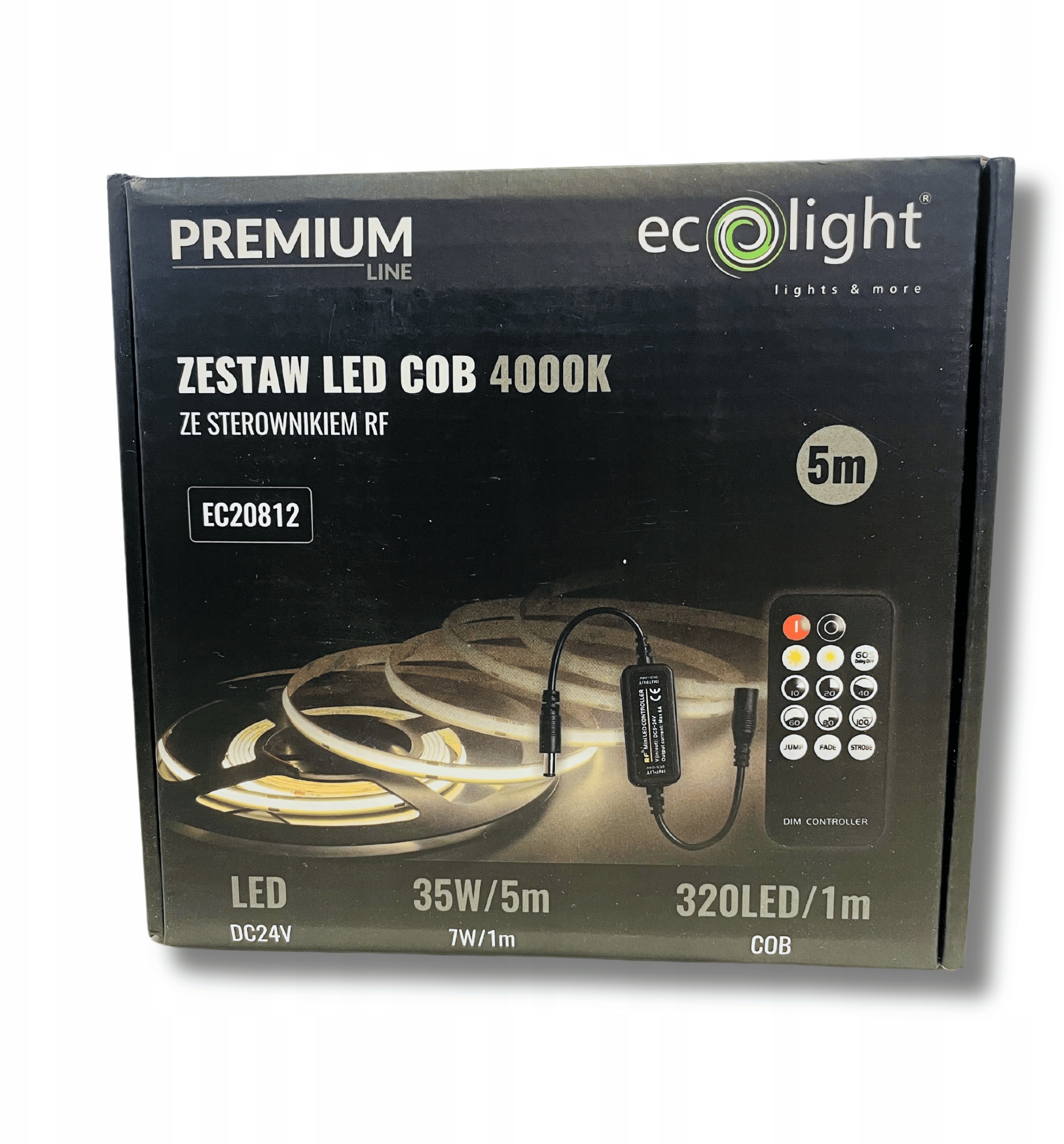 Taśma LED COB ze Sterownikiem RF Zasilacz 24V 4000K IP20 5m EC20812 – Nowoczesne oświetlenie do Twojego domu