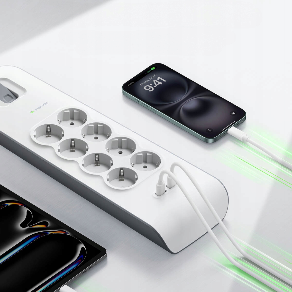 8 gniazd AC Schuko i 2 porty USB-A – Wygodne zasilanie dla wielu urządzeń
