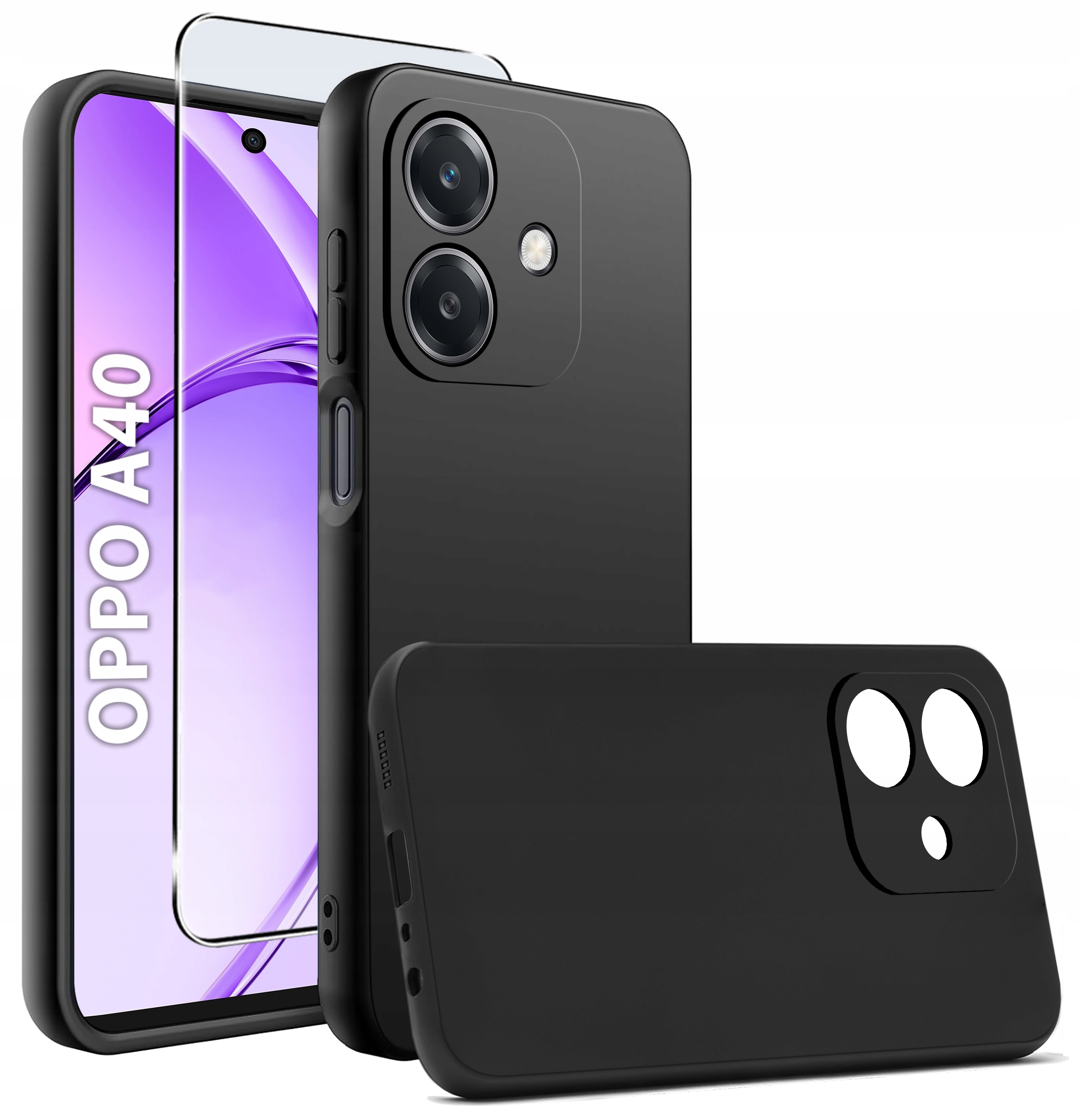 Etui do Oppo A40 | A40M CASE Gumowe CZARNE Matowe Silikon Slim + SZKŁO 9H – Ochrona Twojego smartfona