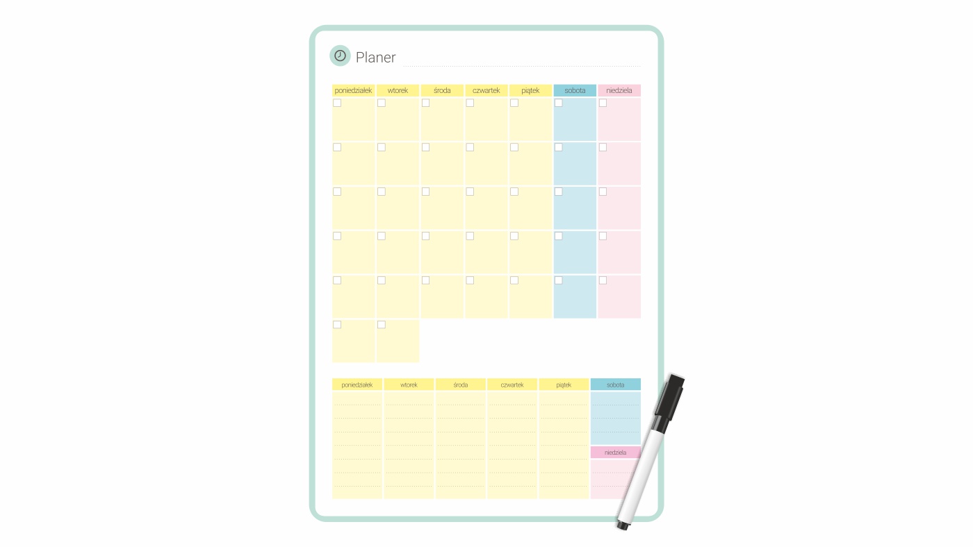 Planer magnetyczny miesięczny pastel 35x25cm – Idealny organizer na lodówkę