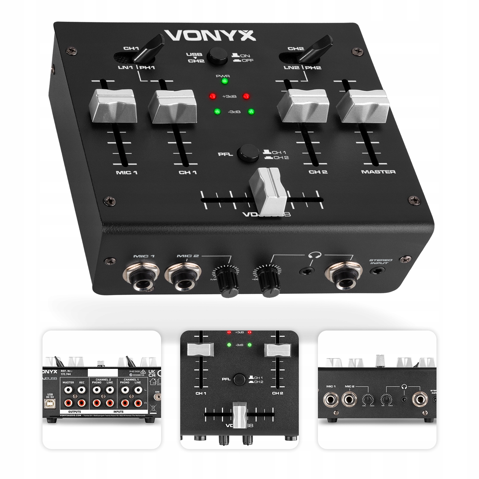 Mikser 3-kanałowy USB VDJ2USB Vonyx – Idealny dla DJ-ów i hobbystów