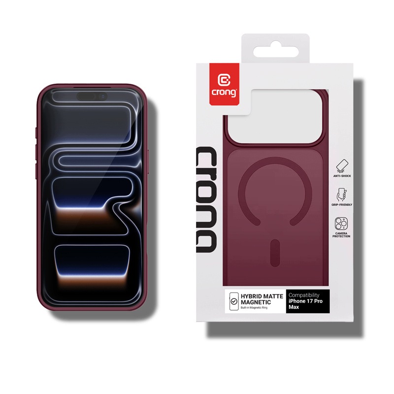 Crong Hybrid Matte Magnetic – Etui MagSafe do iPhone 18 Pro Max / 17 Pro Max w kolorze burgundowym
