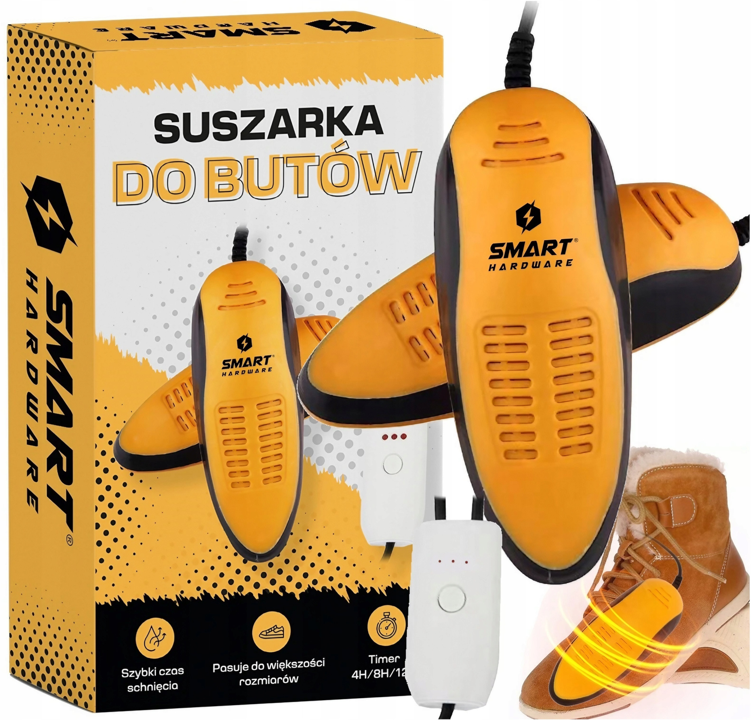 Suszarka do butów Smart Hardware ELEKTRYCZNA SUSZARKA DO BUTÓW 3 TRYBY CZARNO POMARAŃCZOWA – Komfort i higiena obuwia