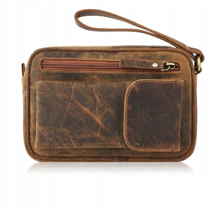 Skórzana saszetka męska do ręki vintage T-56-HBR – Stylowy dodatek dla każdego mężczyzny