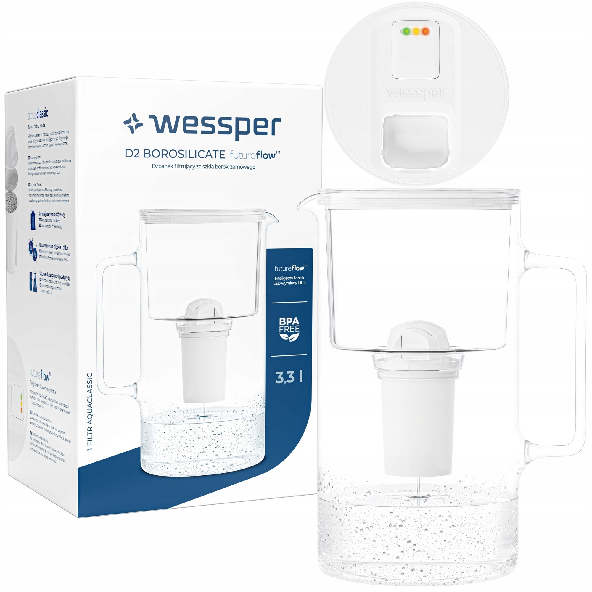 Dzbanek Wessper D2 Borosilicate FutureFlow Aquaclassic – Elegancja i funkcjonalność w Twojej kuchni