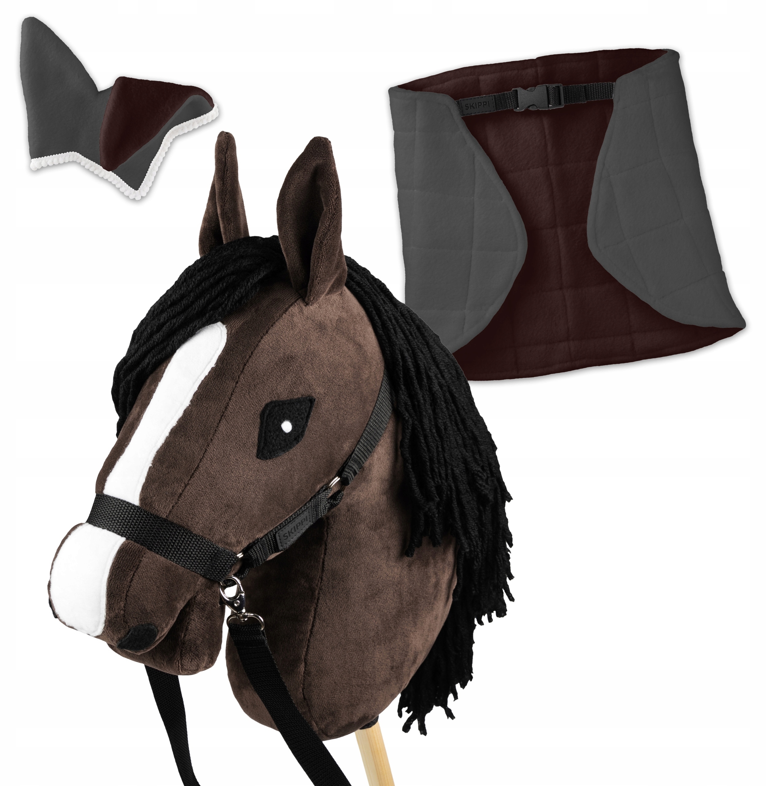 Zestaw Skippi - Hobby Horse Gniady - Derka i nauszniki - szary i brąz