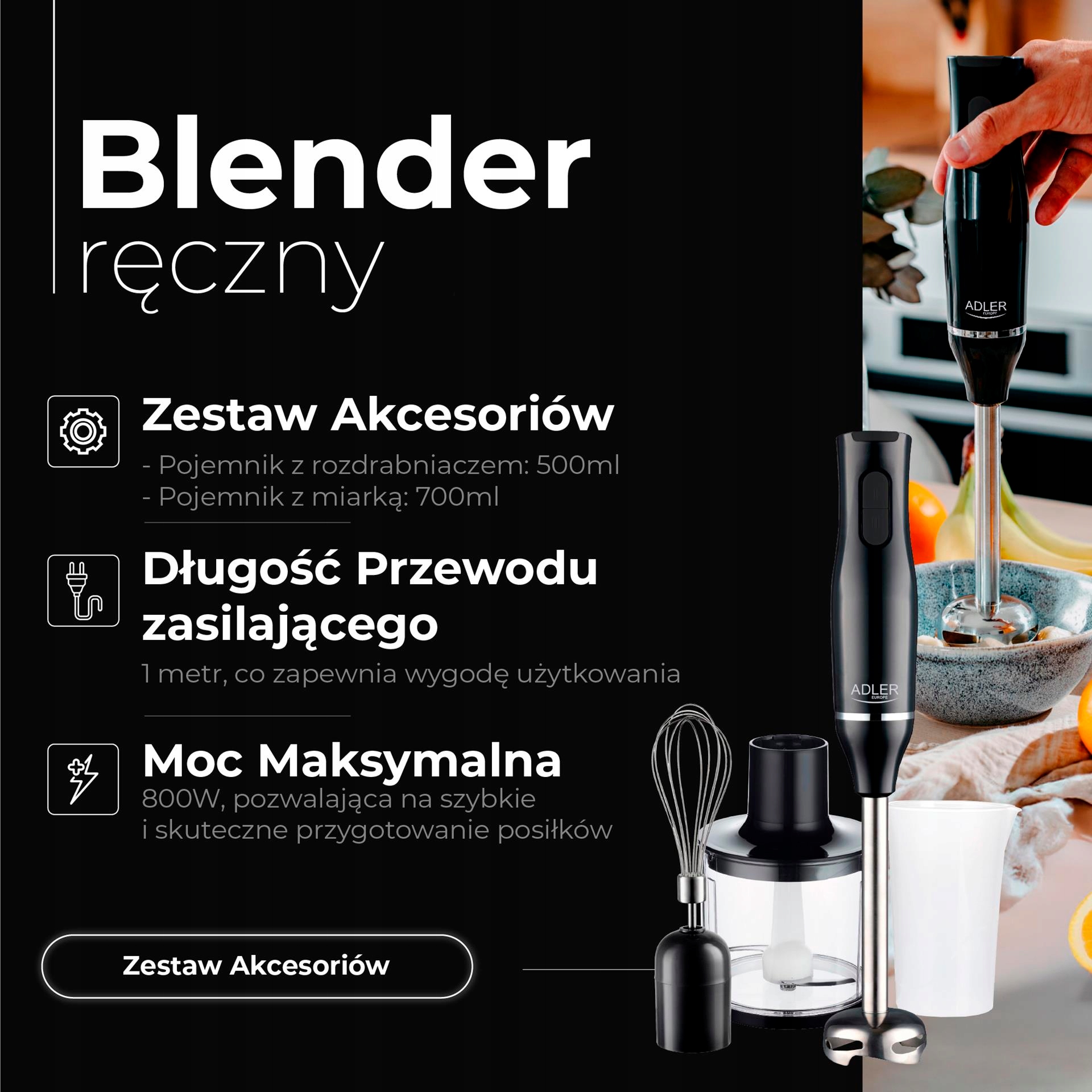 Wydajność do 800 W – Szybkie i efektywne przygotowanie potraw