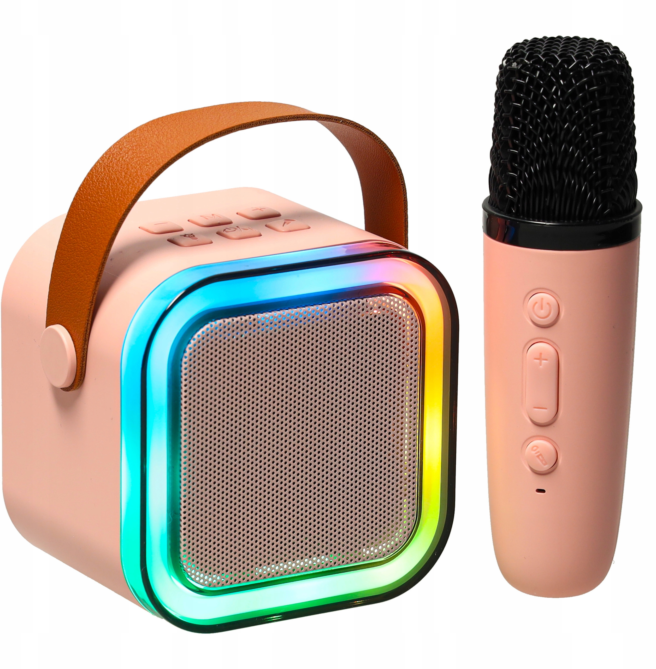 Zestaw do karaoke mikrofon + głośnik przenośny Bluetooth USB LED różowy – Idealna zabawa dla całej rodziny
