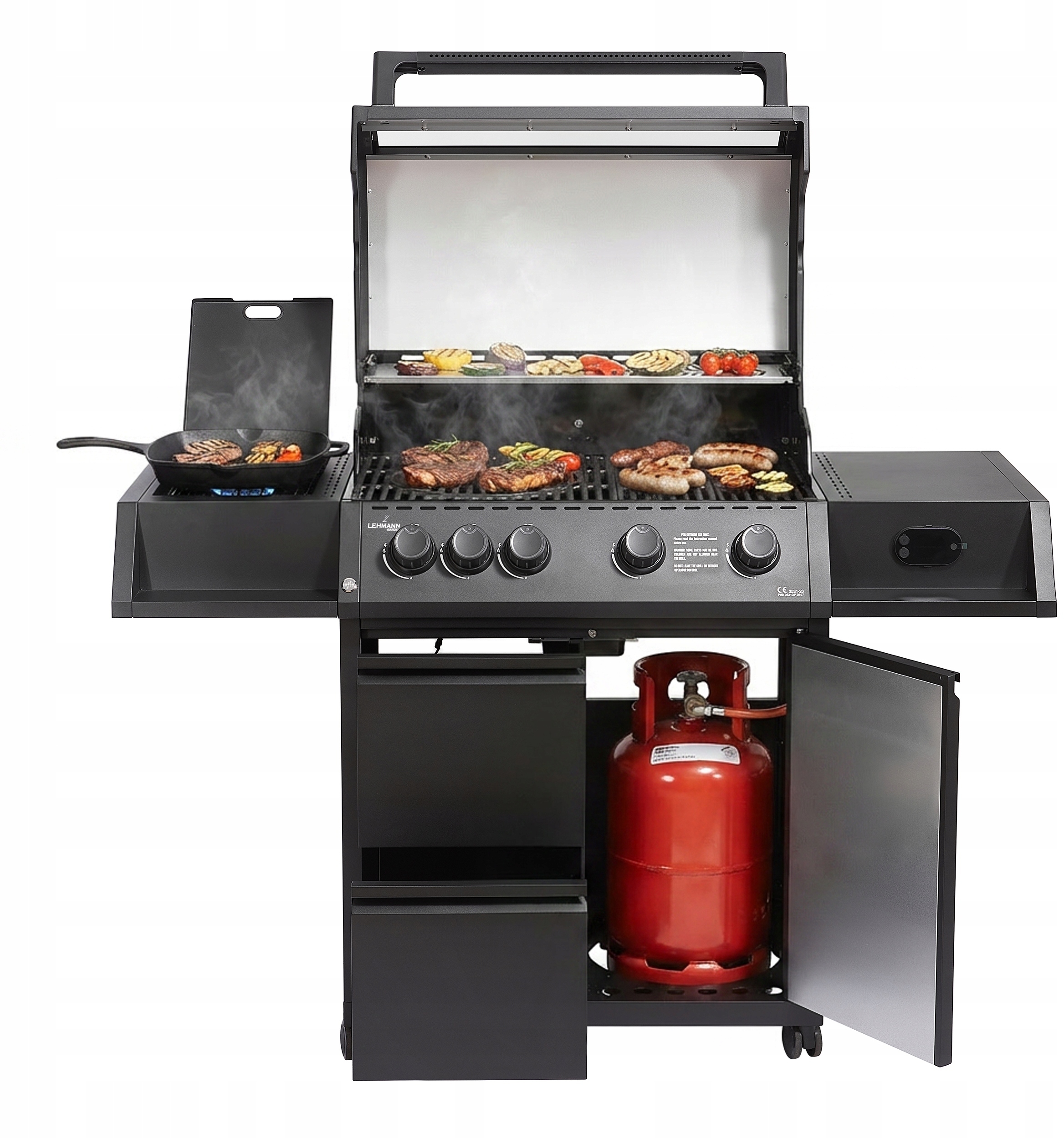 Grill gazowy Ogrodowy ŻELIWNY LEHMANN 4+1 premium 17,2 kW + szafka na butlę Szerokość grilla 139.5 cm