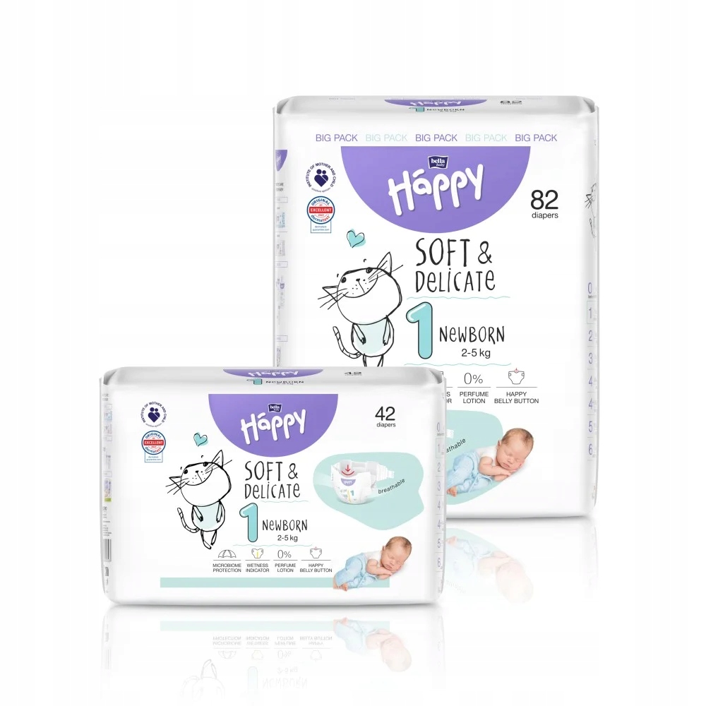 Pieluszki Bella Happy 1 Newborn 2-5 kg (42 sztuki) – Komfort i bezpieczeństwo dla Twojego dziecka