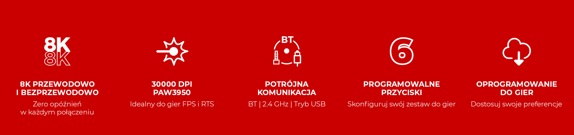 Czerwone tło z różnymi ikonami i ogólnymi frazami związanymi z technologią i grami.