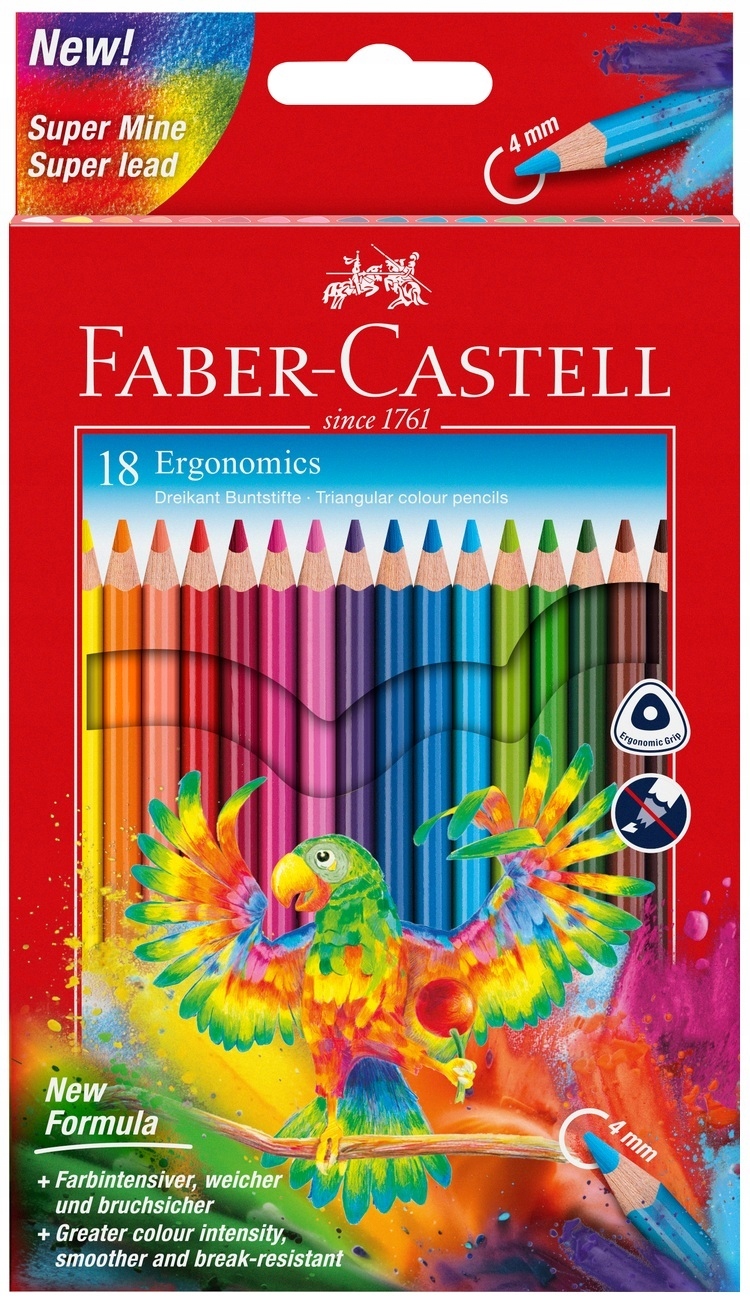 Ołówkowe trójkątne kredki 18 kol. Faber-Castell – Idealne dla małych artystów