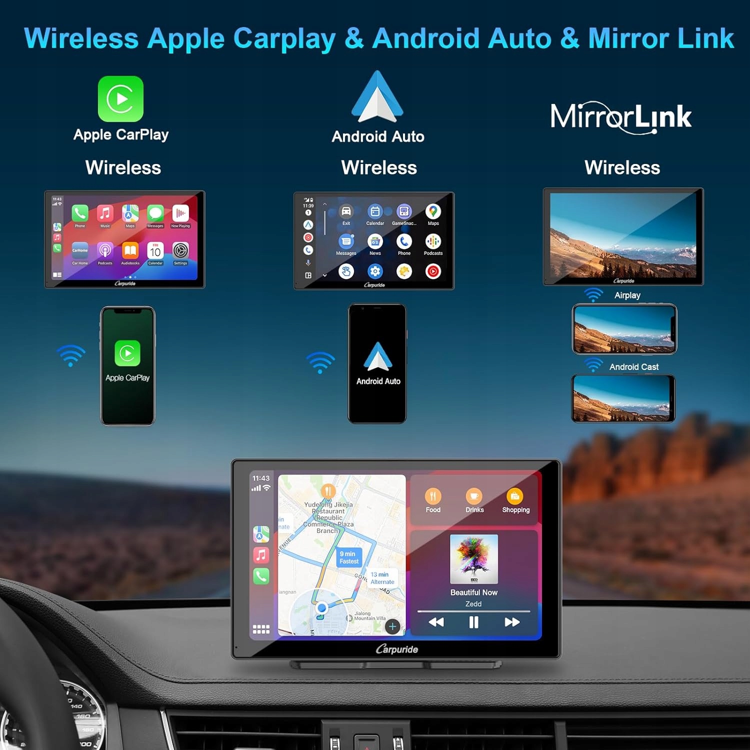 Bezprzewodowe połączenia z Apple CarPlay i Android Auto