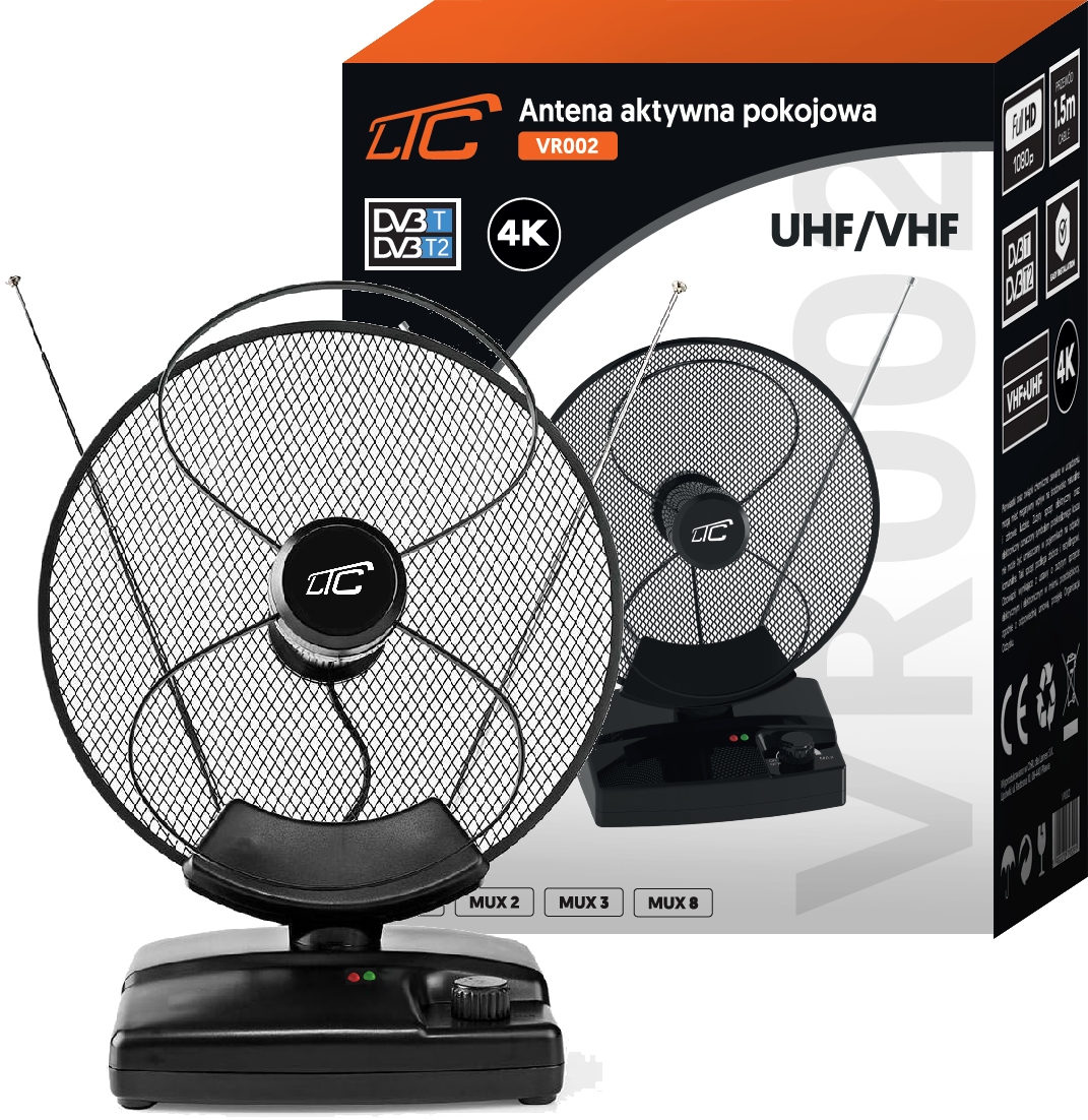 Antena Aktywna Pokojowa TV Telewizji Naziemnej FHD 4K LTE DVB-T2 MUX8 – Doskonała jakość obrazu
