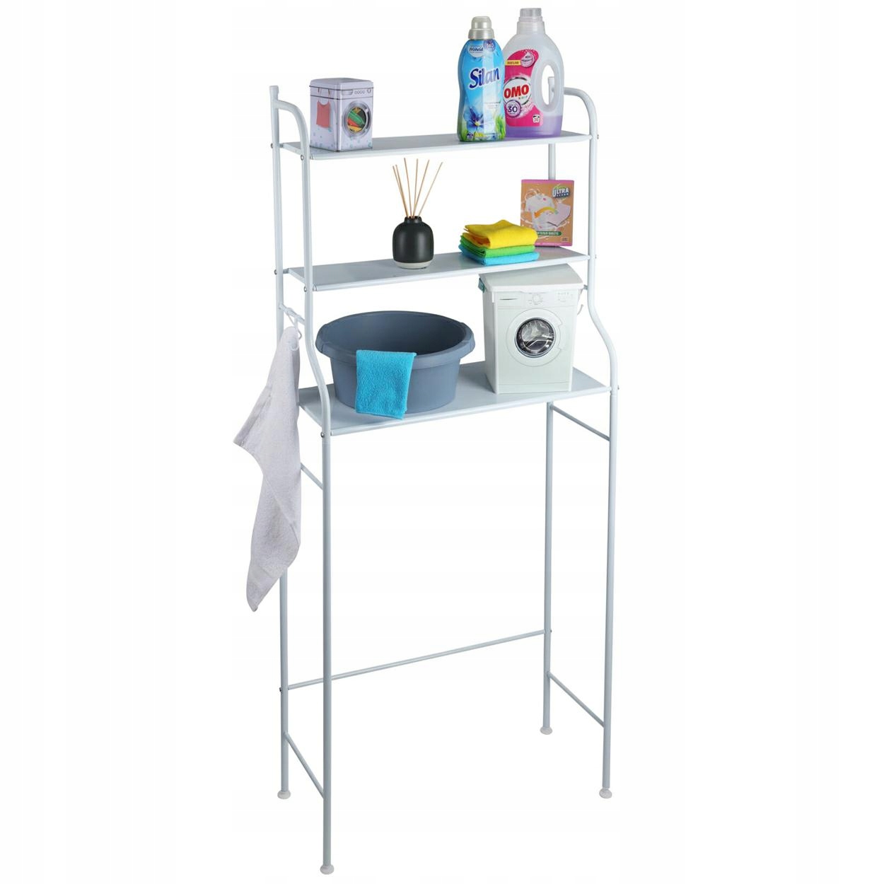 Regał nad pralkę z haczykami – Praktyczne rozwiązanie do łazienki