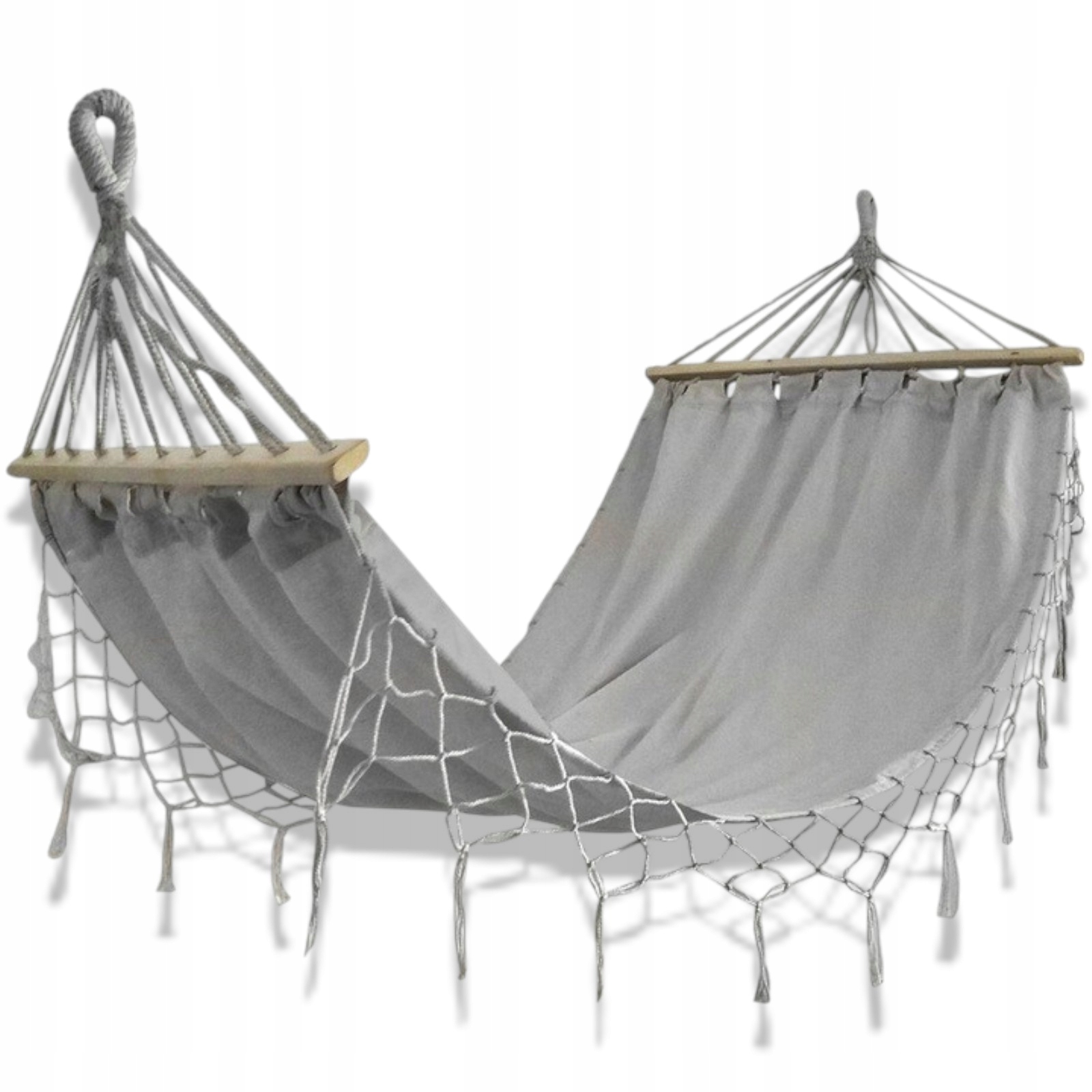 Hamak Ogrodowy Szary Boho 200x100 cm – Doskonały na relaks w ogrodzie