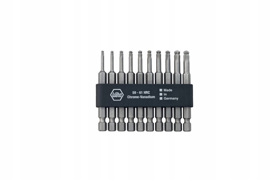 Zestaw zawiera różne rozmiary bitów Torx: T10, T15, T20, T25, T30