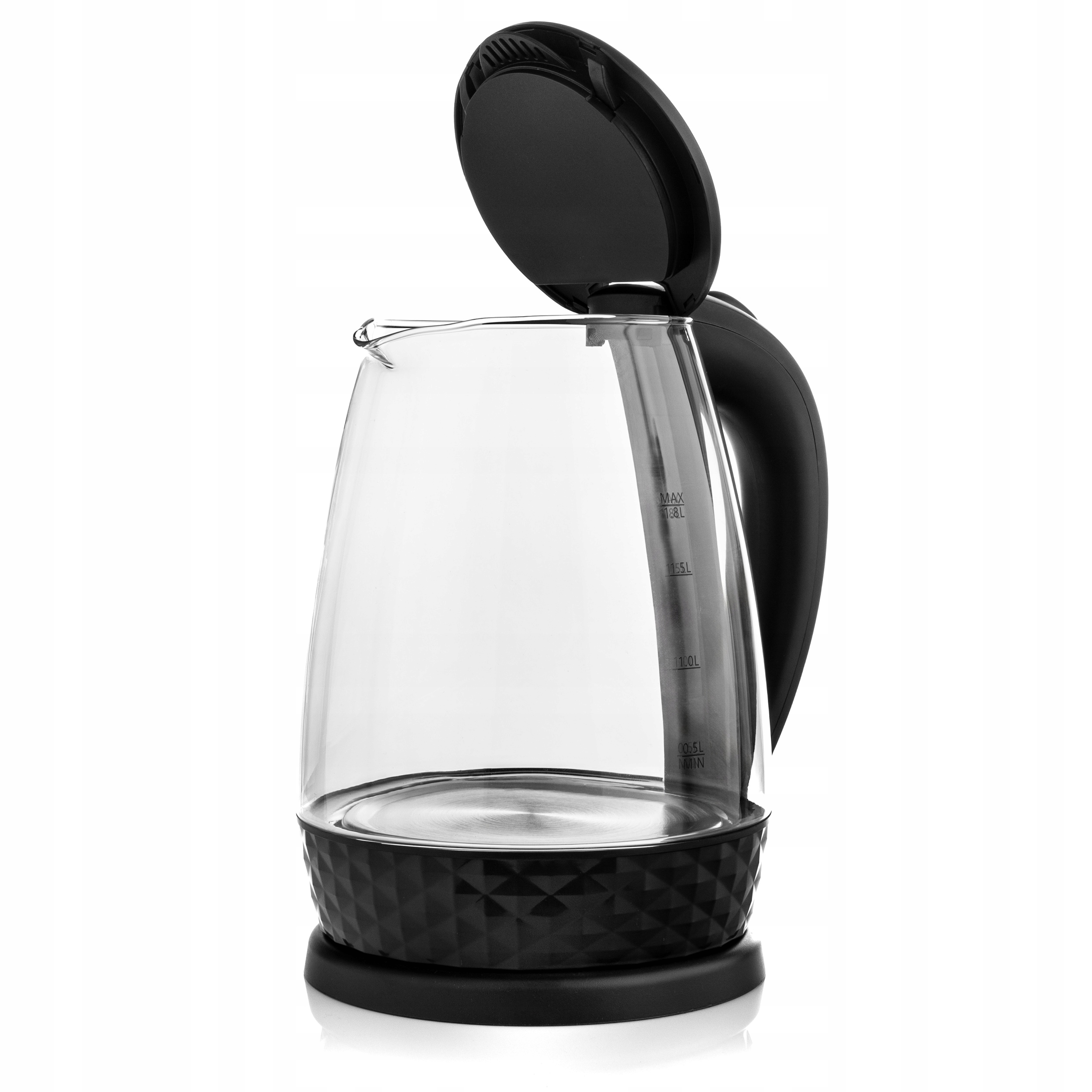 CZAJNIK ELEKTRYCZNY SZKLANY Z PODŚWIETLENIEM MOCNY 2200W BEZPRZEWODOWY 2L Wysokość produktu 23.2 cm