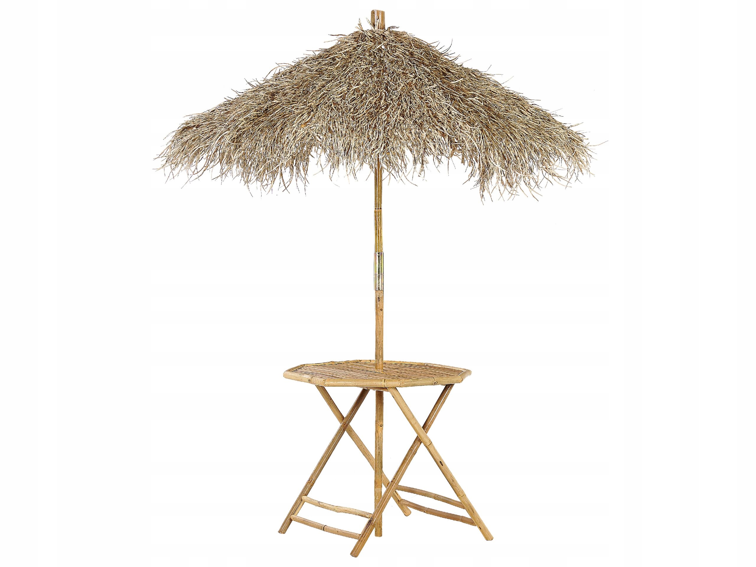 Beliani Stolik ogrodowy bambusowy z parasolem MOLISE – Idealny do relaksu w ogrodzie