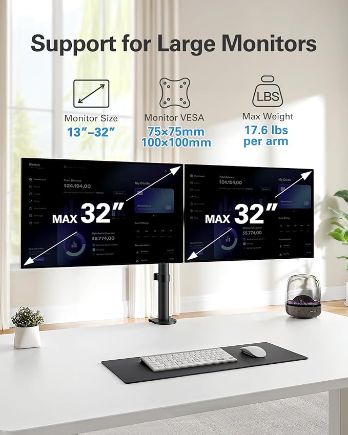Uchwyt do monitora 13-32″ podwójny Huanuo HNCM25 – Idealne rozwiązanie dla Twojego biura