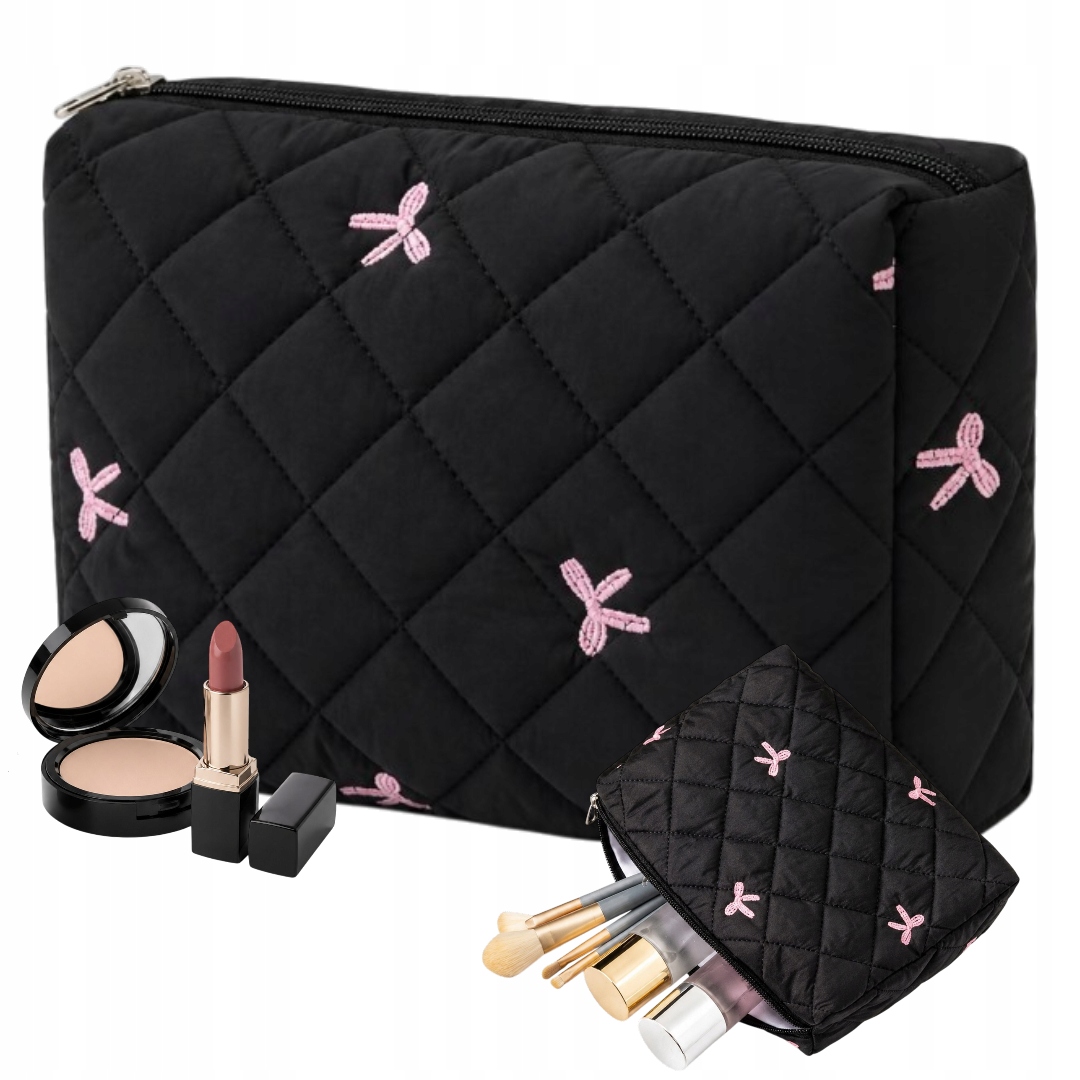 ECARLA Kosmetyczka damska pikowana - czarna 24 x 7 x 18 cm (KS156) – Elegancja i funkcjonalność w jednym