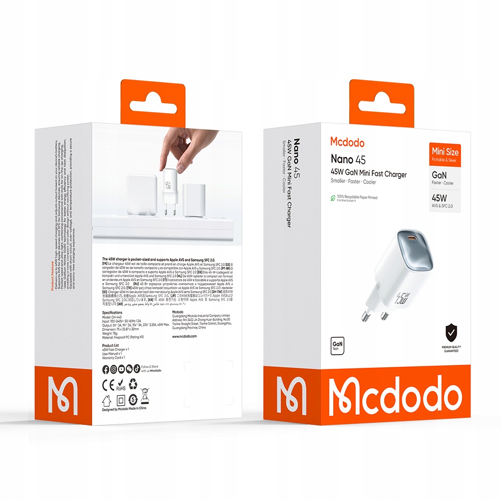 Szybka ładowarka sieciowa Mcdodo GaN Nano 45W – Kompaktowa moc dla Twojego urządzenia