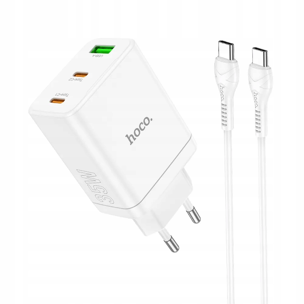 Ładowarka Hoco HOCO 2 x Typ C + USB A + kabel Typ C do Typ C QC PD 35W – Szybkie ładowanie w zasięgu ręki