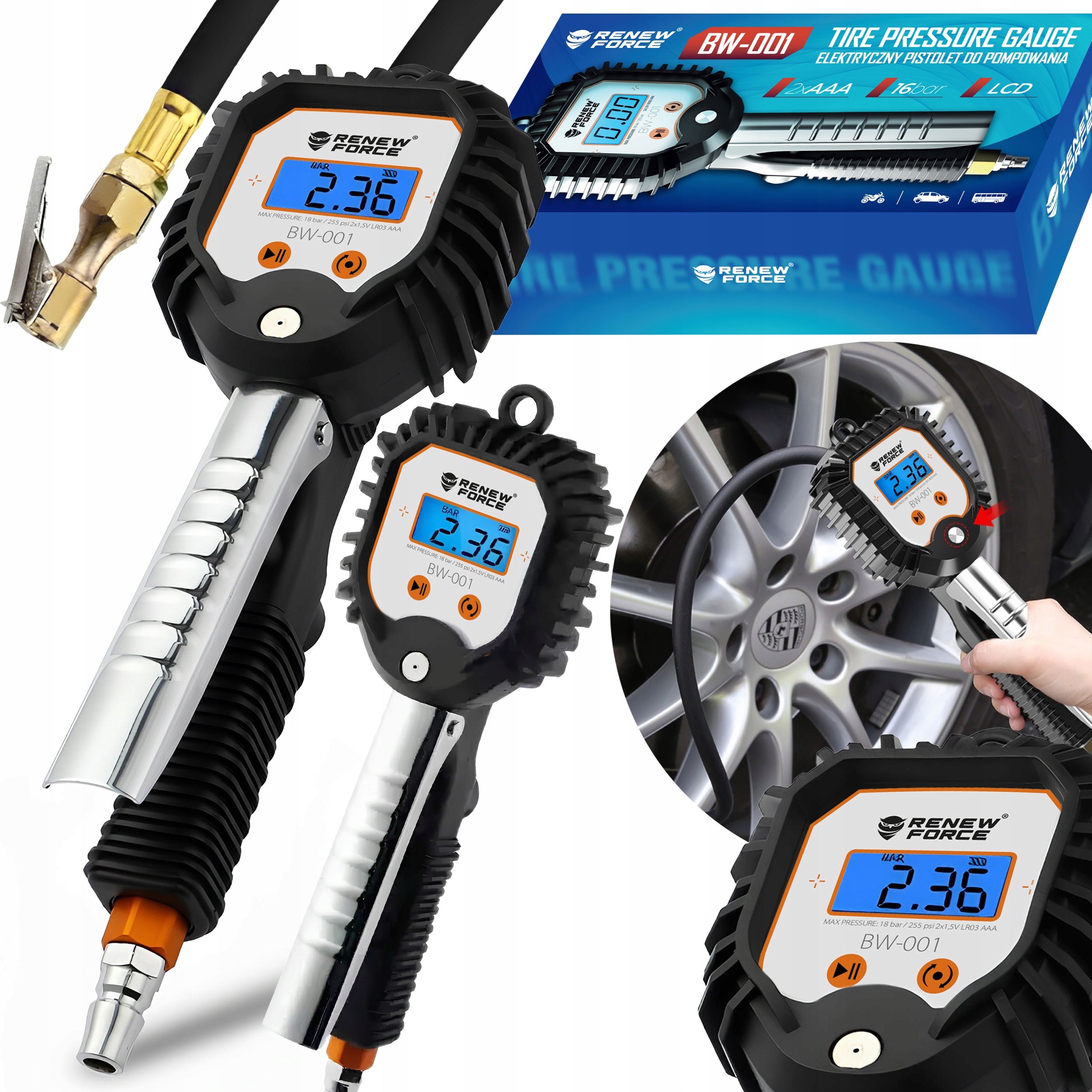 Pistolet Cyfrowy do Pompowania Kół Opon Manometr 1/4 LCD – Precyzyjne narzędzie do pompowania