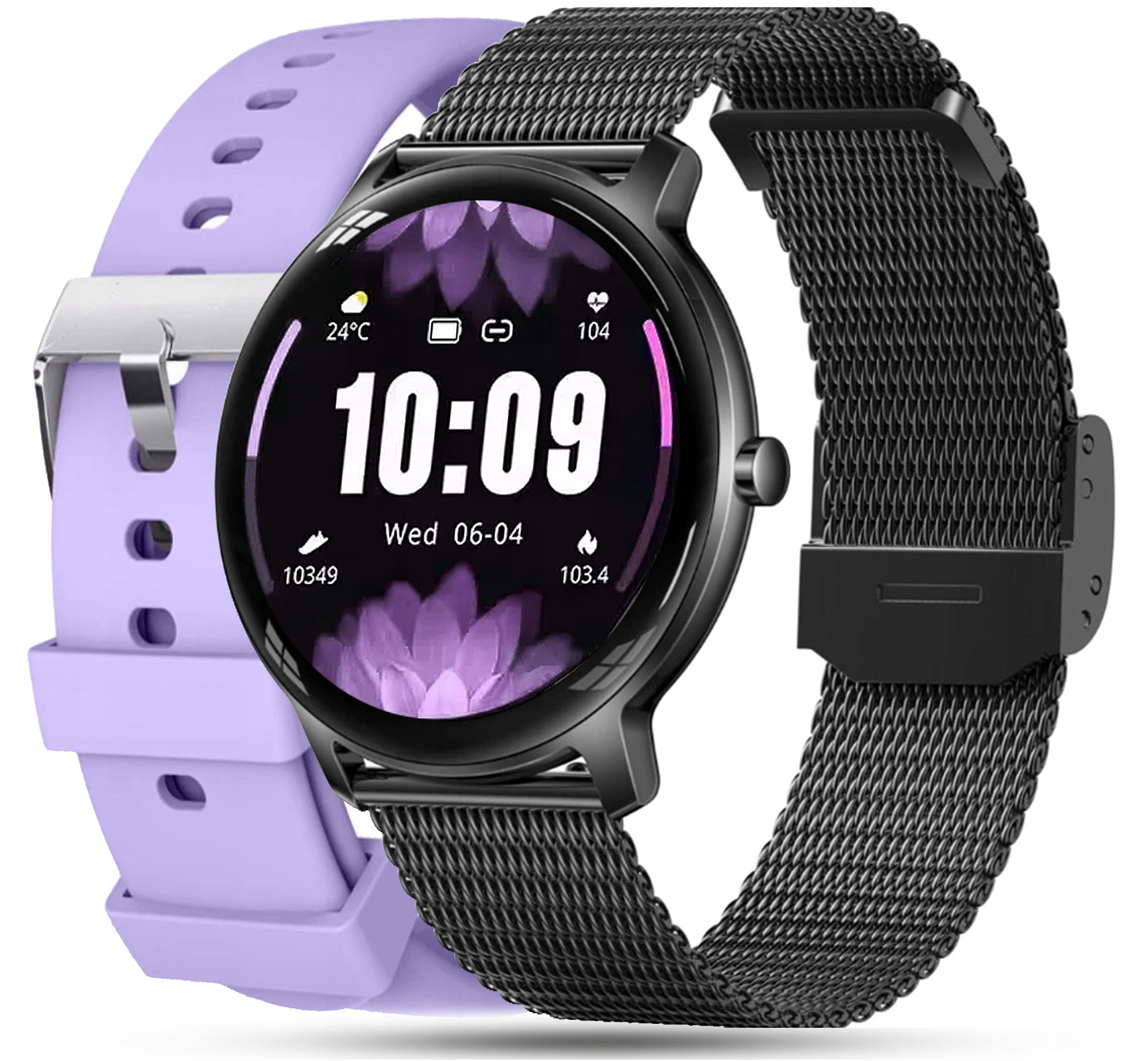 Smartwatch Damski z Bransoletą Mesh – Pomiar Tętna, Ciśnienia, Powiadomienia