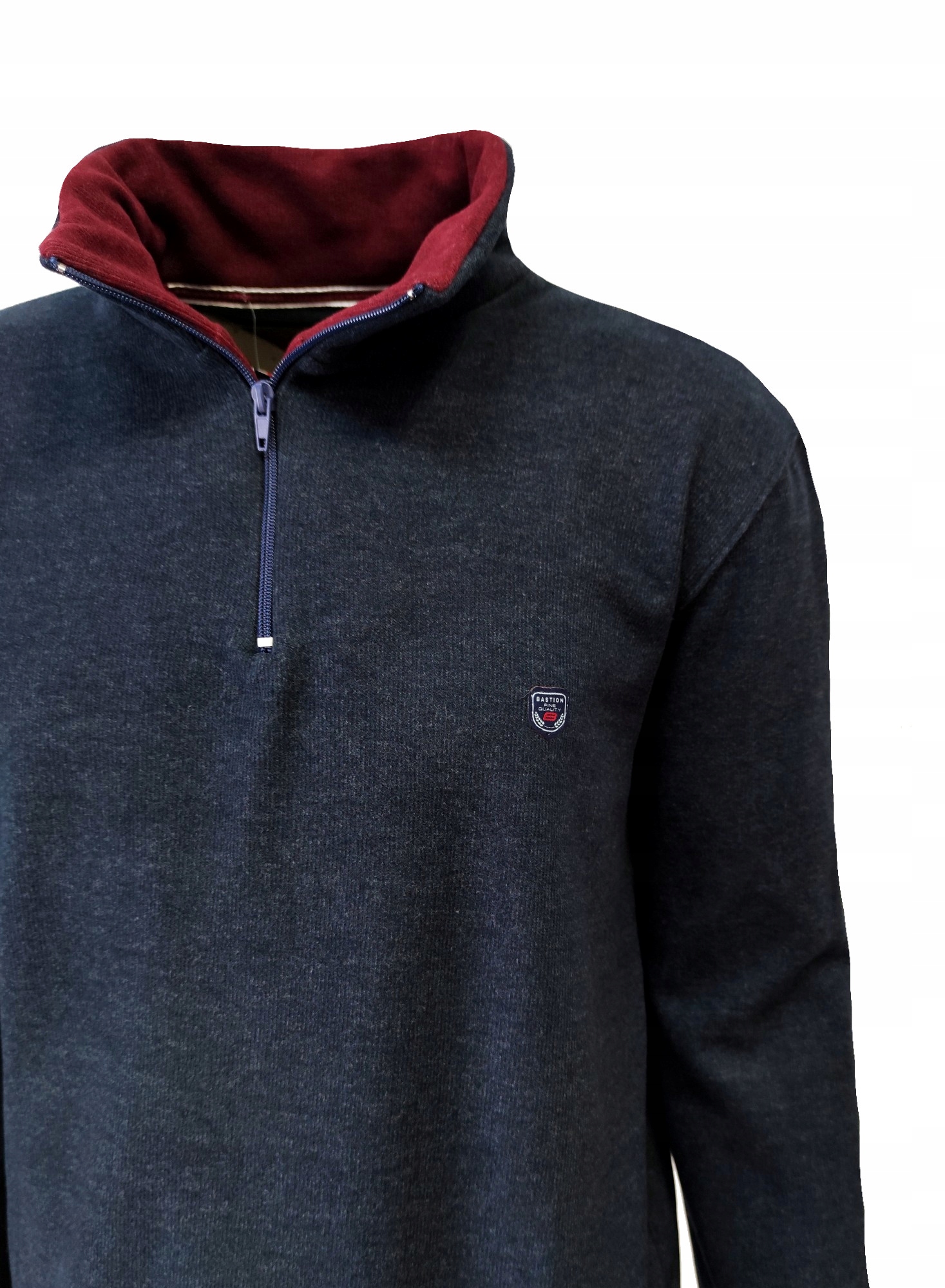 Bluza męska sportowa granatowa suwak 4XL BASTION Dekolt półgolf