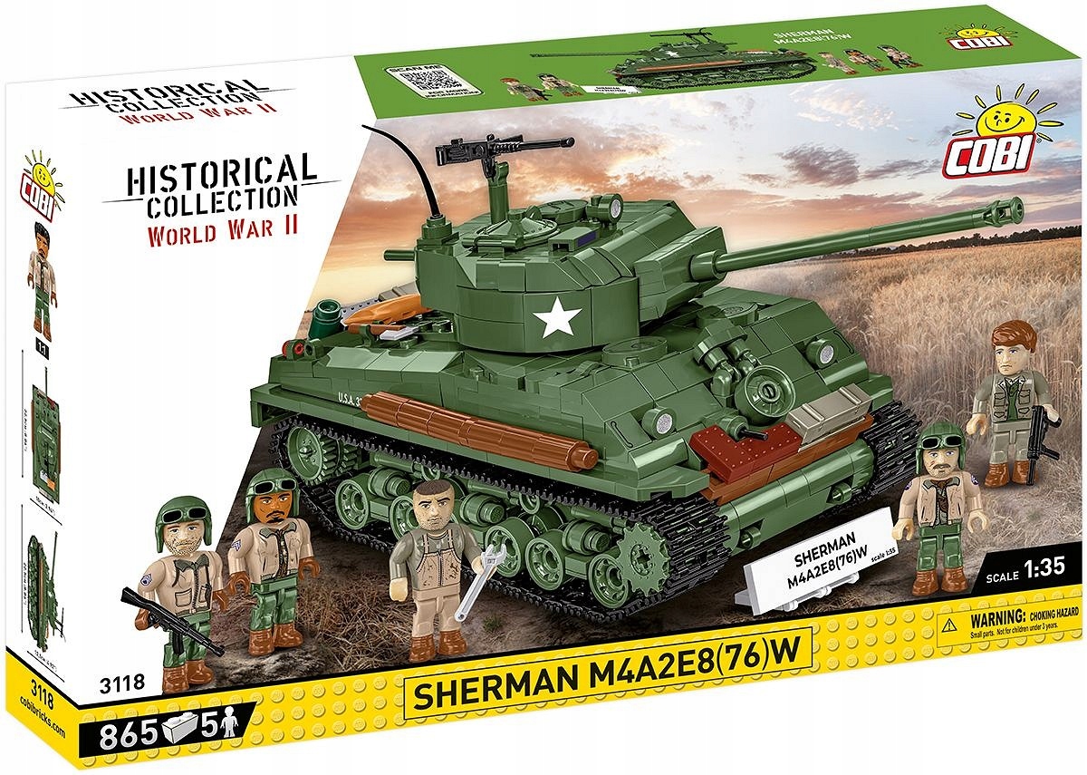 Klocki konstrukcyjne Cobi 3118 Sherman M4A2E8 (76)W – Buduj historię II wojny światowej!