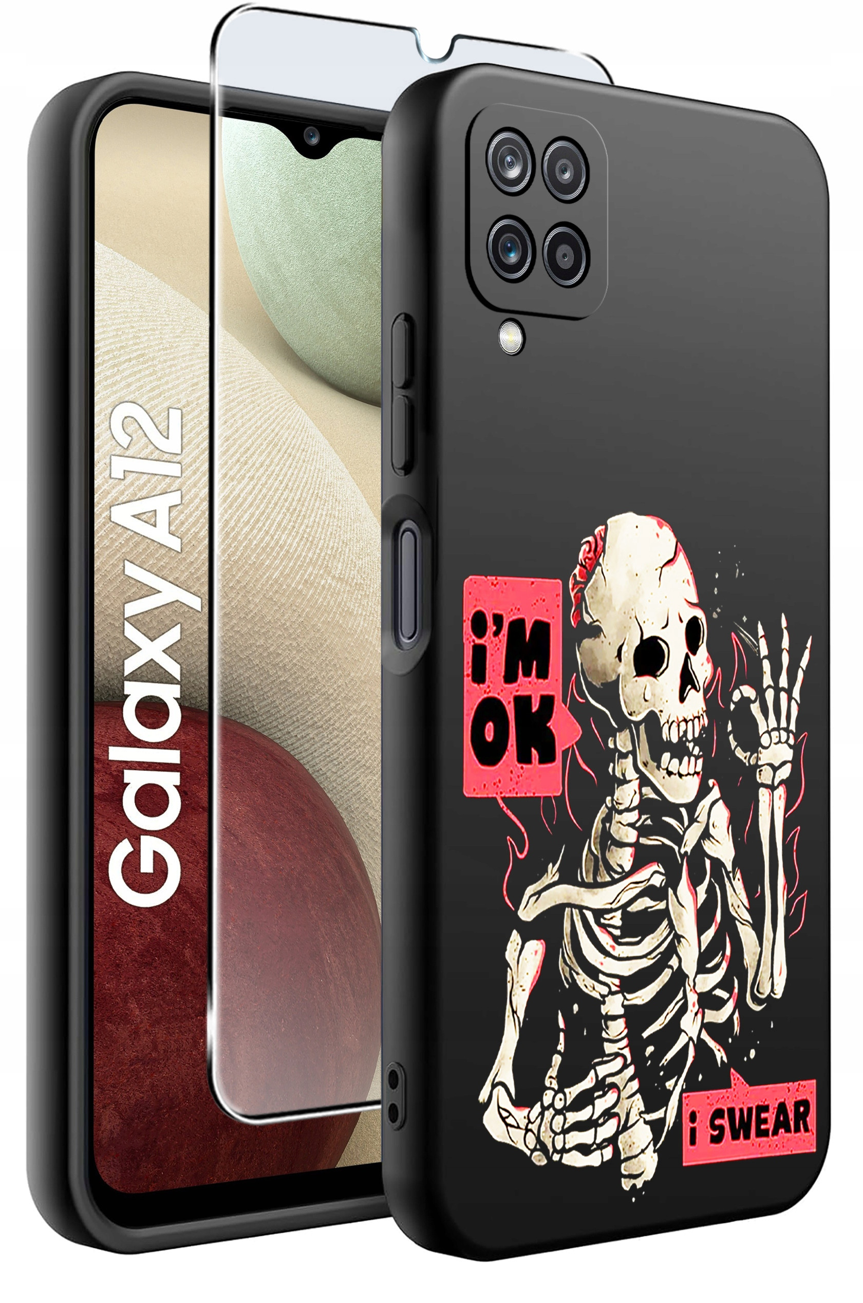 Etui do Samsung Galaxy A12 | M12 WZORY | SILIKONOWE MATT CASE + SZKŁO HARTOWANE 9H