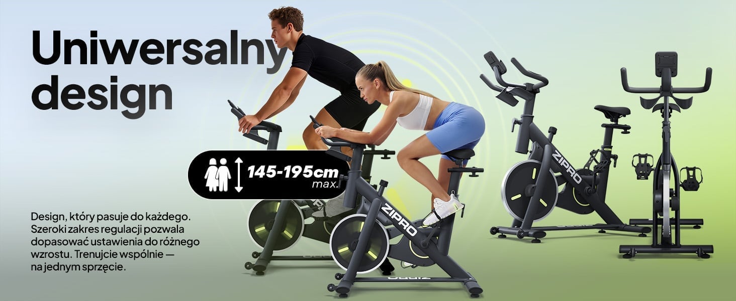 Rower spinningowy ZIPRO Modo - Uniwersalny design dla kobiet i męczyzn o wzroście od 145cm do 190cm