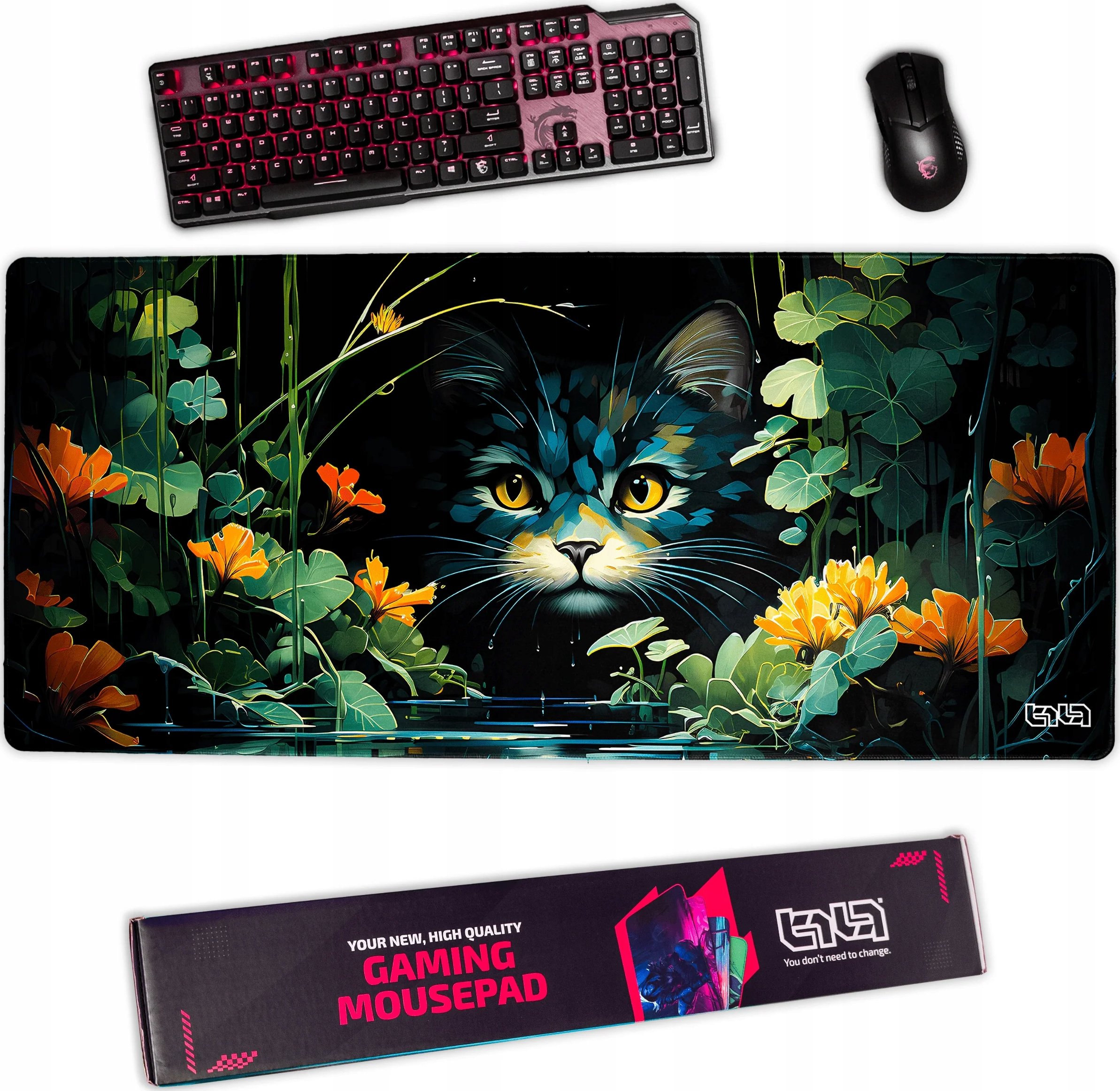 Podkładka Tilt PODKŁADKA POD KLAWIATURĘ Ukryty Kot 90x40 TILT XL – Wytrzymała dla gracza