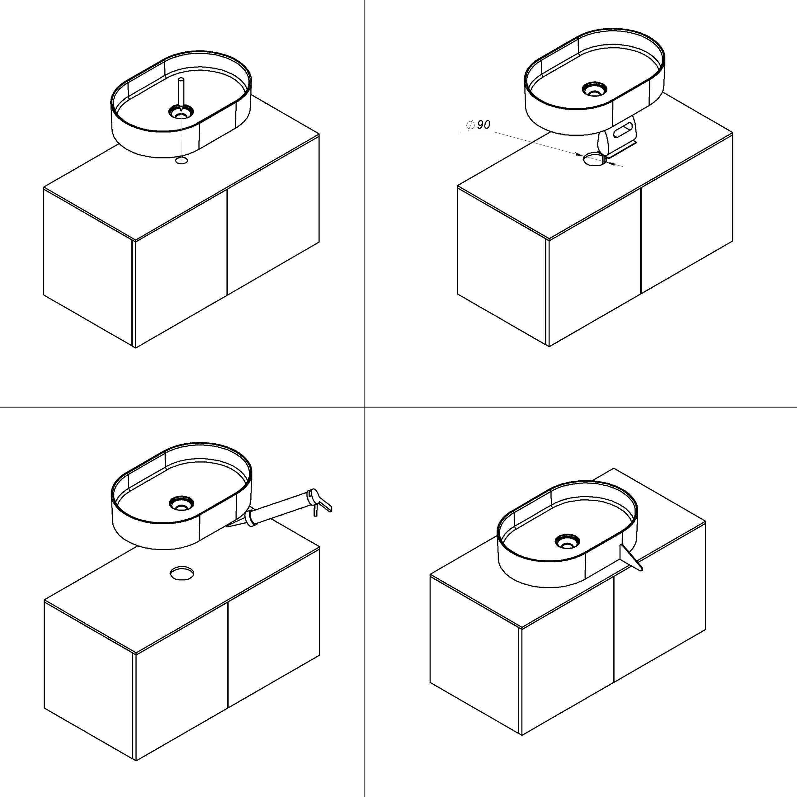 Wymiary i instalacja – Prosty montaż umywalki nablatowej