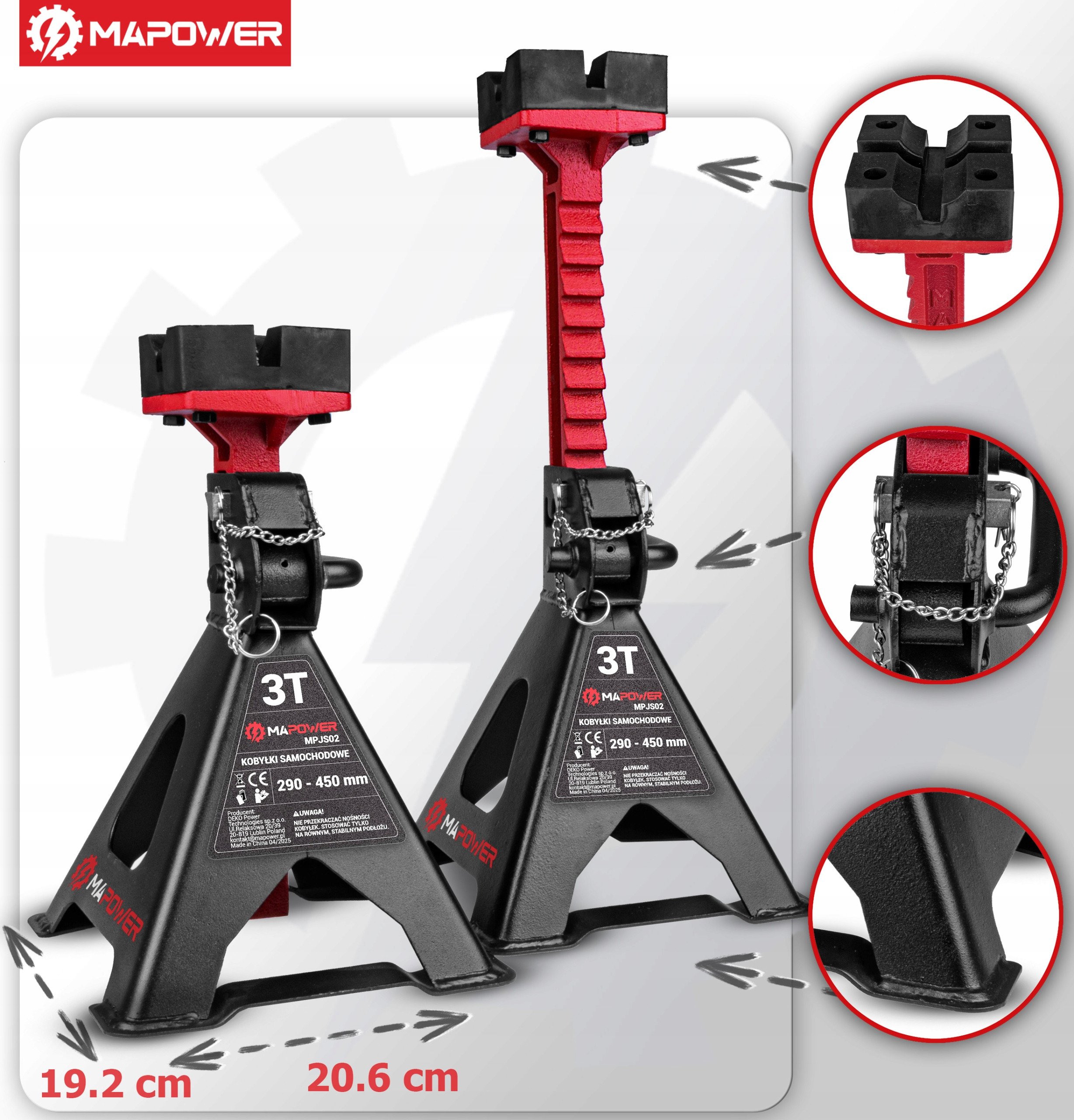 KOBYŁKI SAMOCHODOWE WARSZTATOWE PODPORY PODSTAWKI BLOKADA [3T] 2SZT MAPOWER Marka Mapower