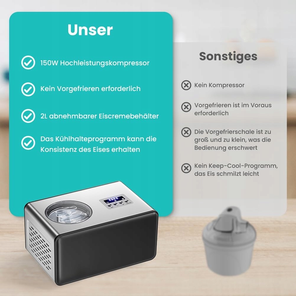 Високоякісний компресор - швидке приготування морозива без заморожування