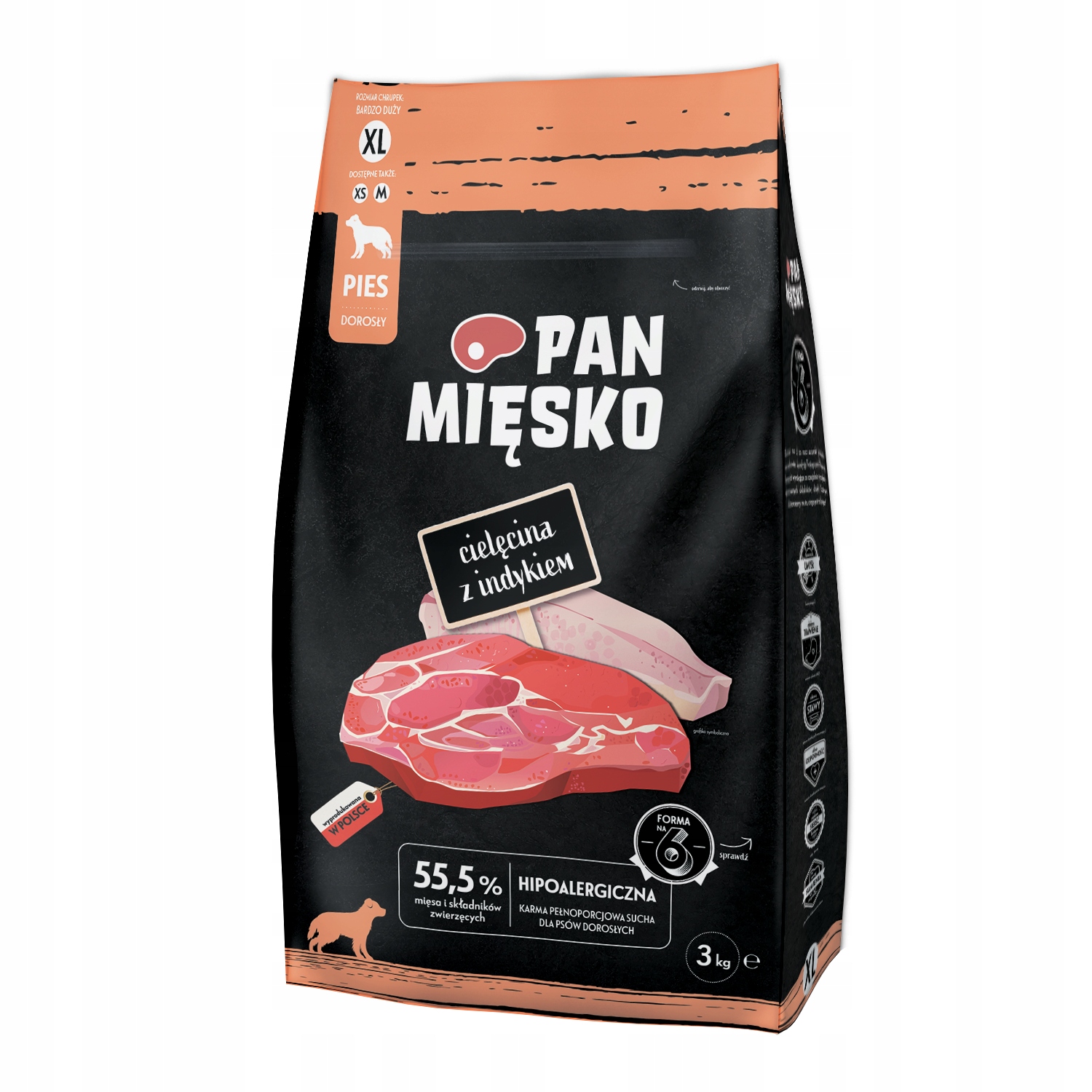 Pan Mięsko Karma Sucha dla Psa - Cielęcina i Indyk XL 3kg