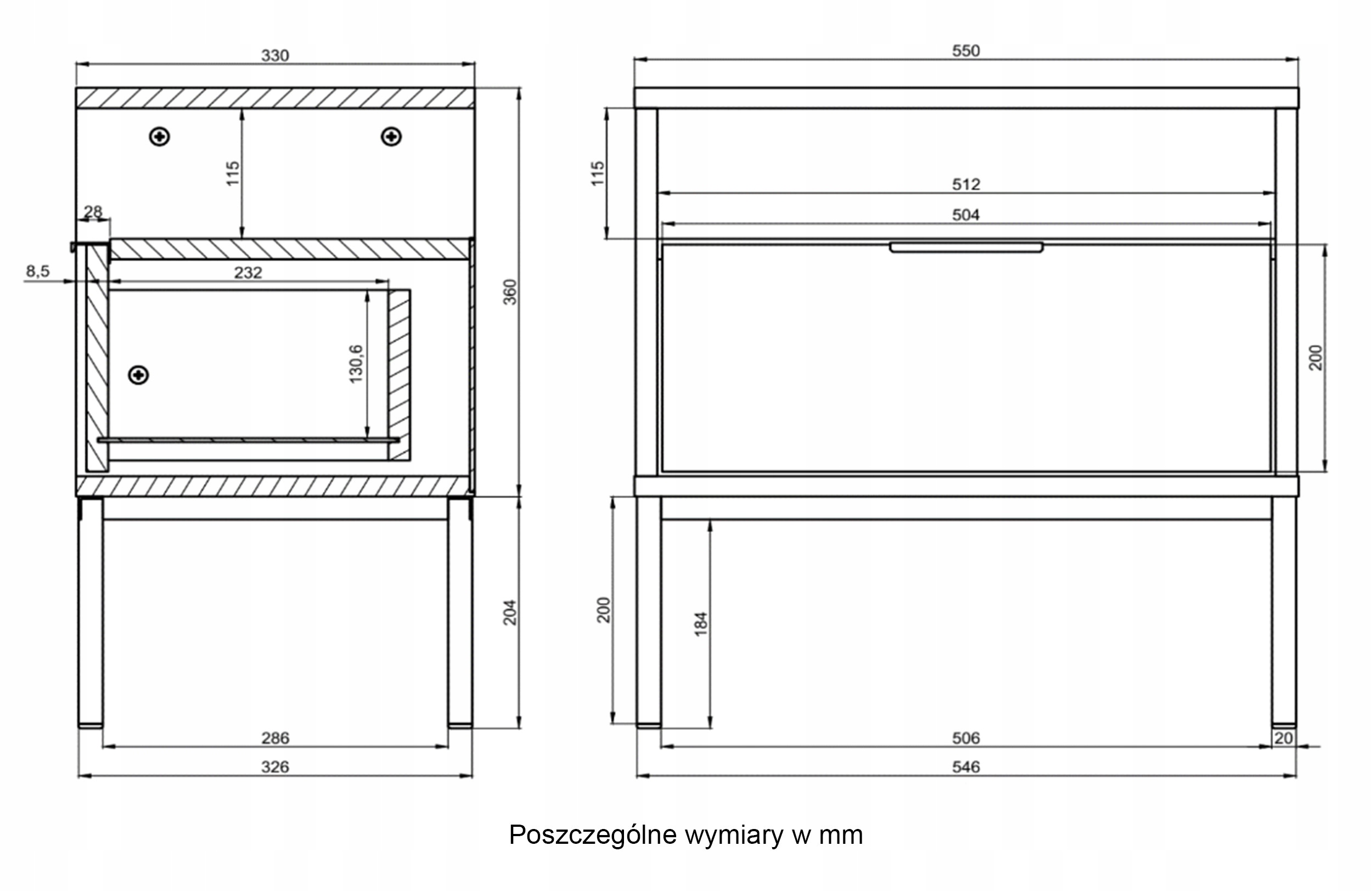 Wymiary i parametry szafki nocnej AUSTIN