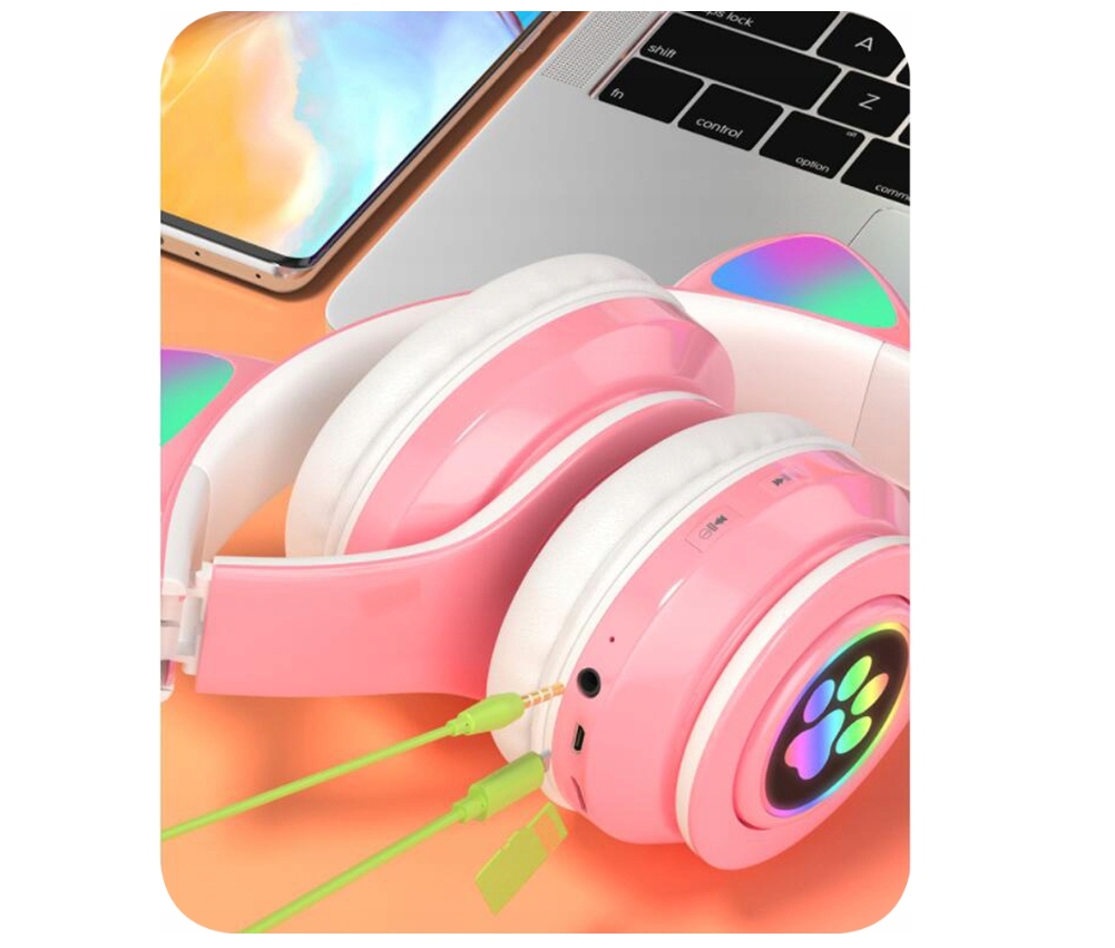Słuchawki Kocie Uszy Bluetooth Różowe Z Mikrofonem – Idealne dla Dzieci