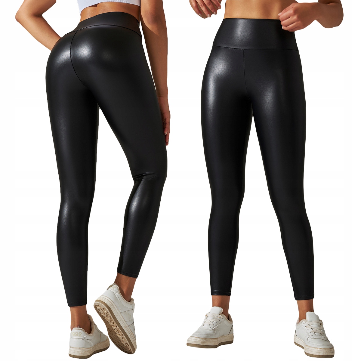 Legginsy MODNE Wysoki Stan MODELUJĄCE EKOSKÓRA Elastyczne PUSHUP CZARNE S – Styl i komfort w jednym
