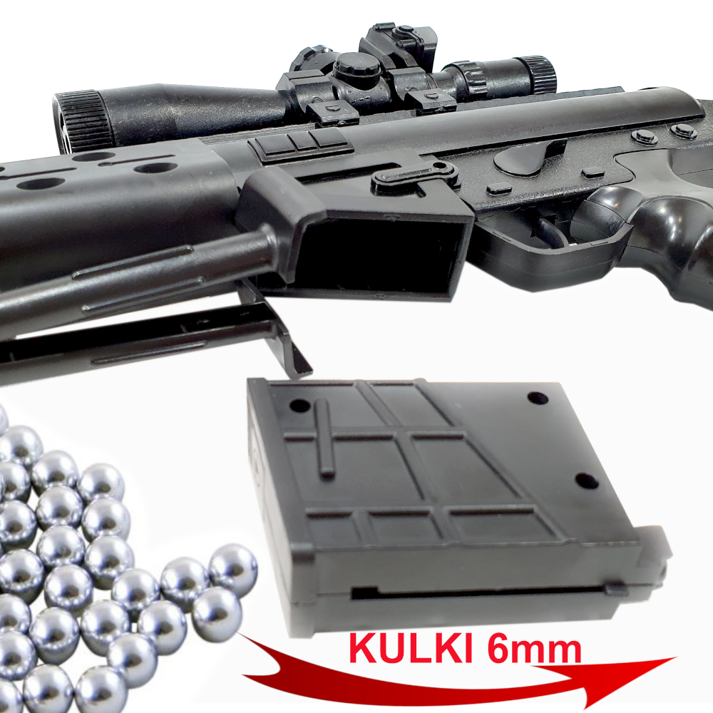 Karabin Snajperka Na Kulki 6mm Replika ASG z Laserem i Atrapą Kolimatora TOMDORIX