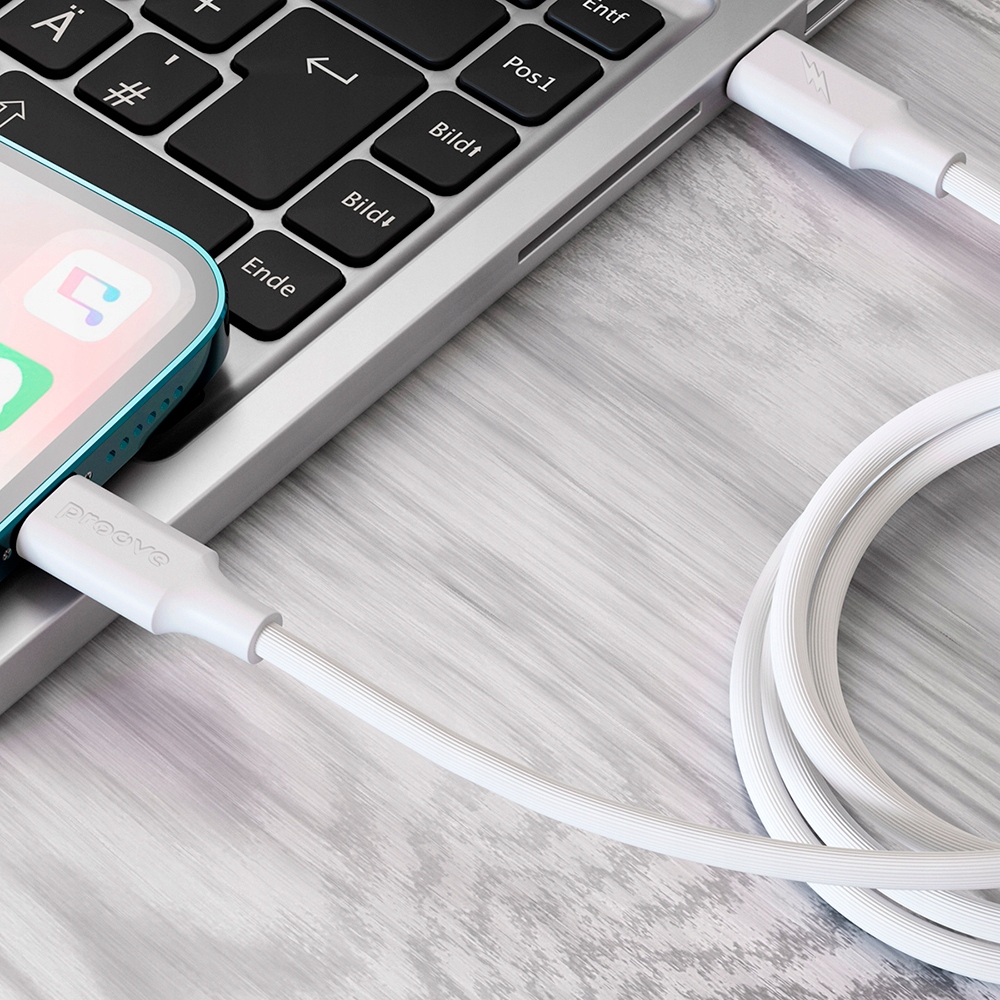 Proove kabel Striped Silicone USB-C - Lightning 1m 3A biały – Wytrzymałość i styl w jednym