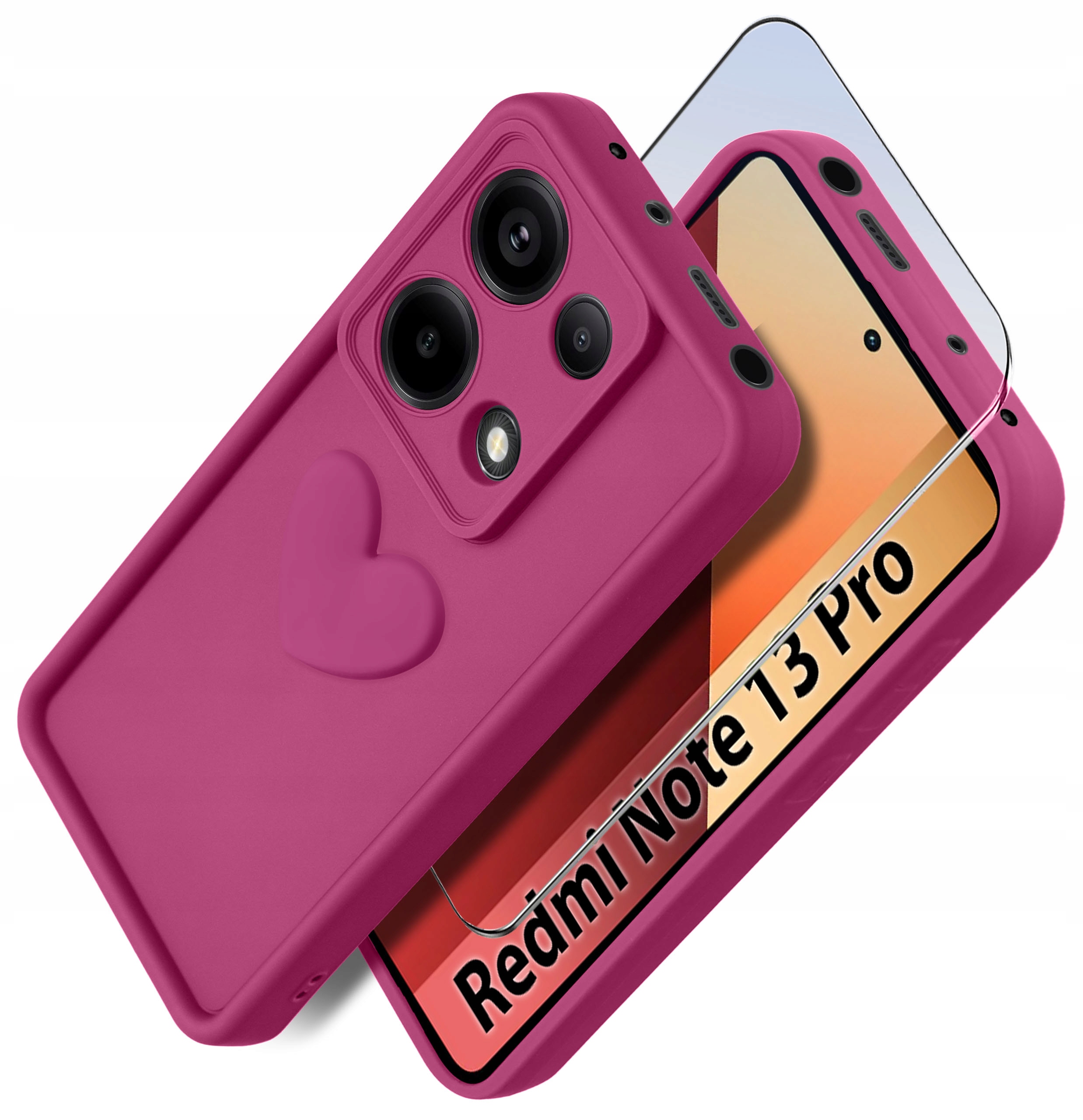 Etui do Xiaomi Redmi Note 13 Pro 4G silikonowe MATOWE serce + Szkło ochronne na ekran 9H