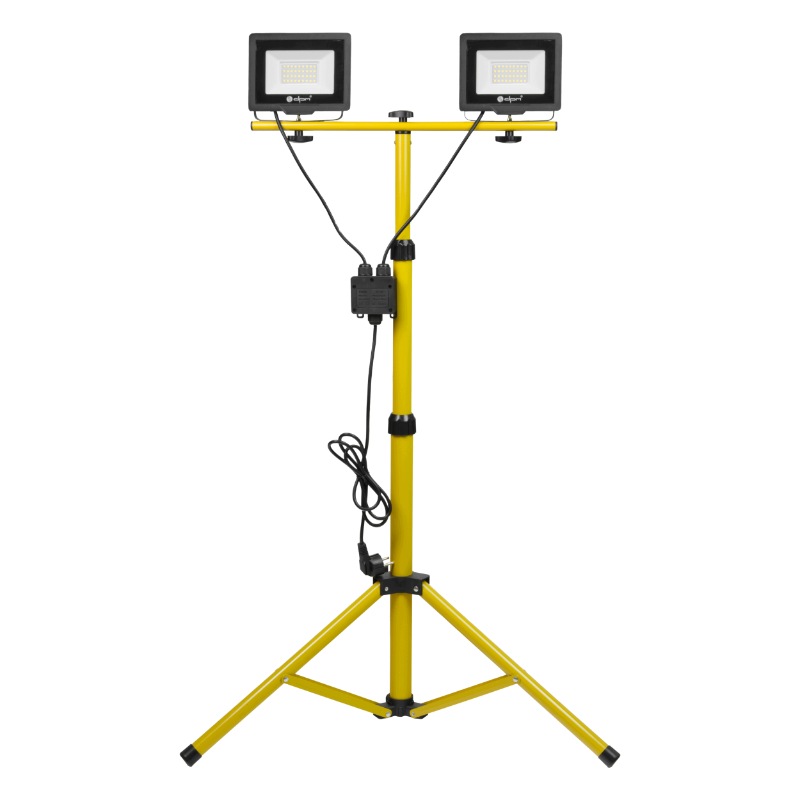 Halogen LED na statywie FL59-2X50 – Oświetlenie budowlane o wysokiej wydajności