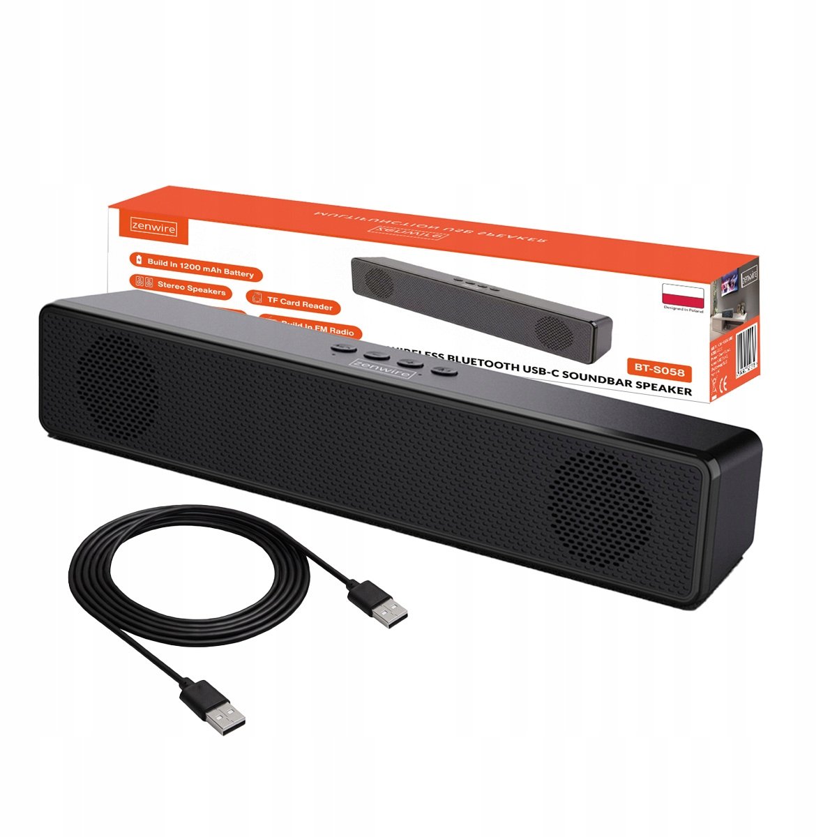 Mini Soundbar Głośnik Przenośny Bluetooth Bezprzewodowy Radio FM SD USB AUX Zenwire BT-S058 – Wszechstronny dźwięk w kompaktowej formie