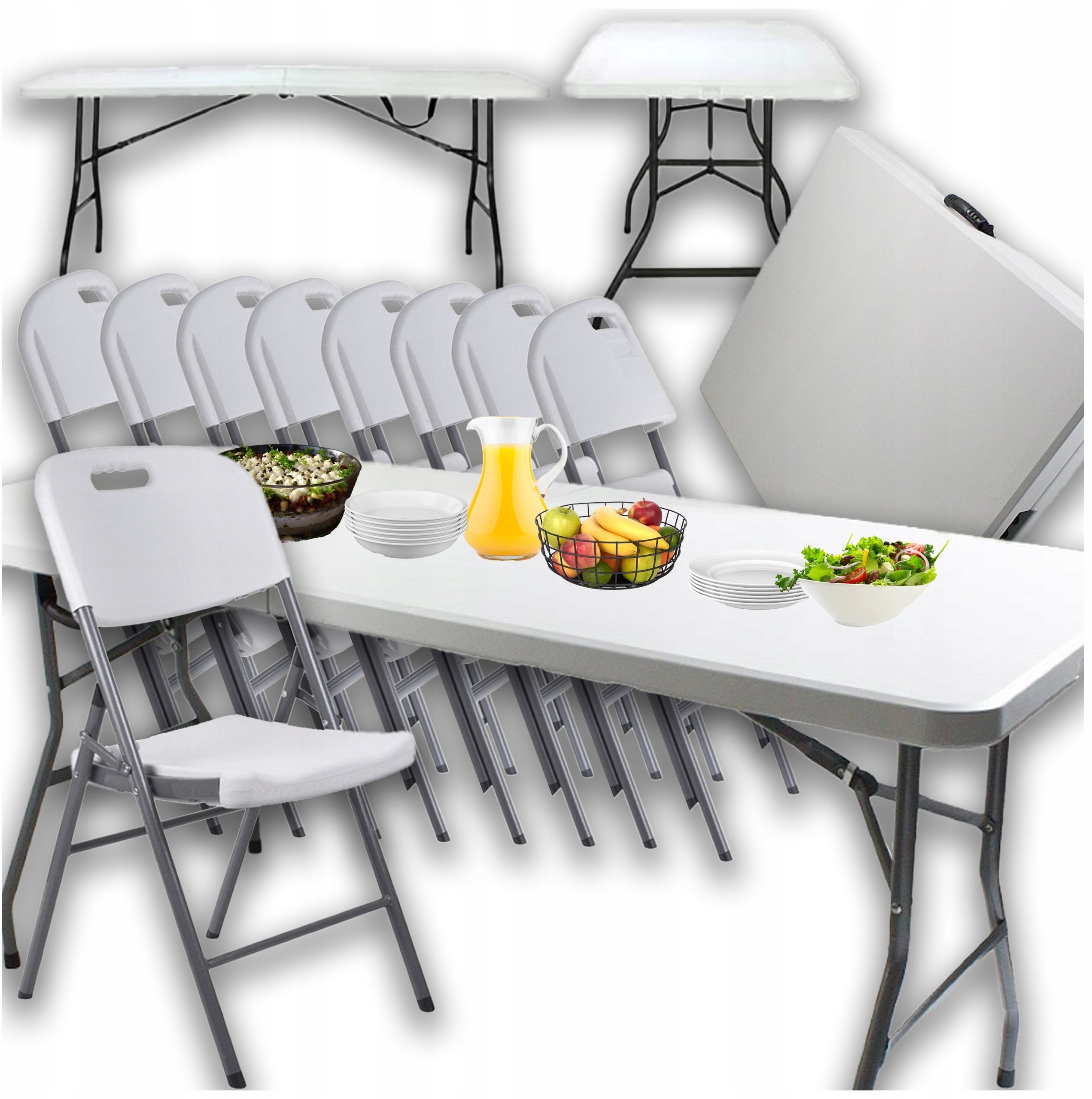 STÓŁ Cateringowy 180CM + 8 Krzeseł KANZA – Idealny zestaw do ogrodu i na eventy