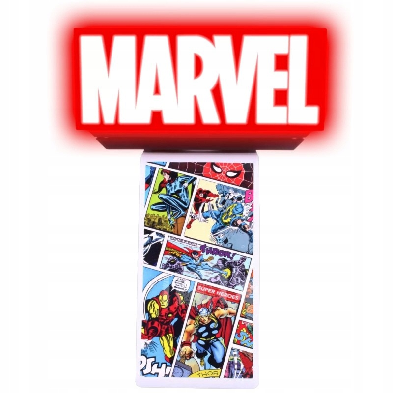 Efektowne podświetlenie i ikoniczne logo Marvel