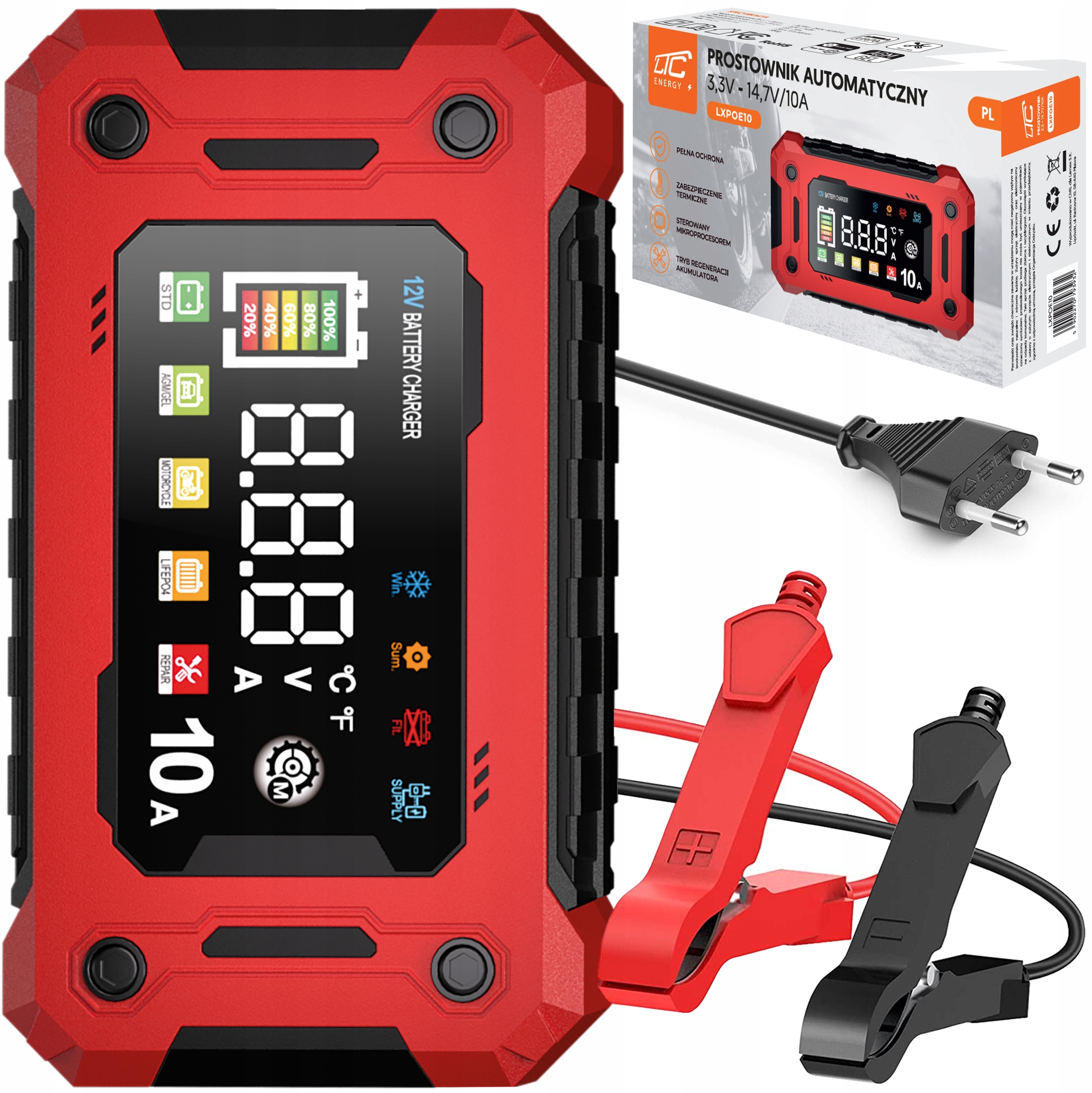 Prostownik 10A 3.3-14.7V AGM GEL LiFePO4 Auto LCD – Twoje wszechstronne rozwiązanie do ładowania akumulatorów